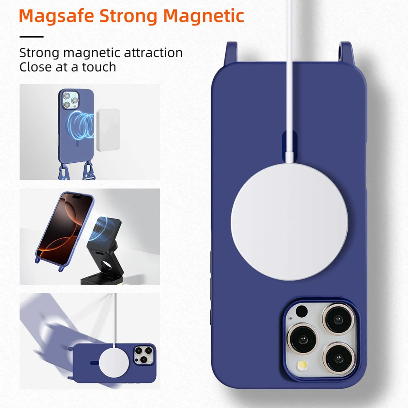 Jiyu etui ze smyczką na telefon komórkowy, kompatybilne z iPhone 17 Pro Max 6,7", magnetyczne etui z paskiem, etui ochronne do bezprzewodowego ładowania, silikonowe etui na szyję, smycz, odporne na