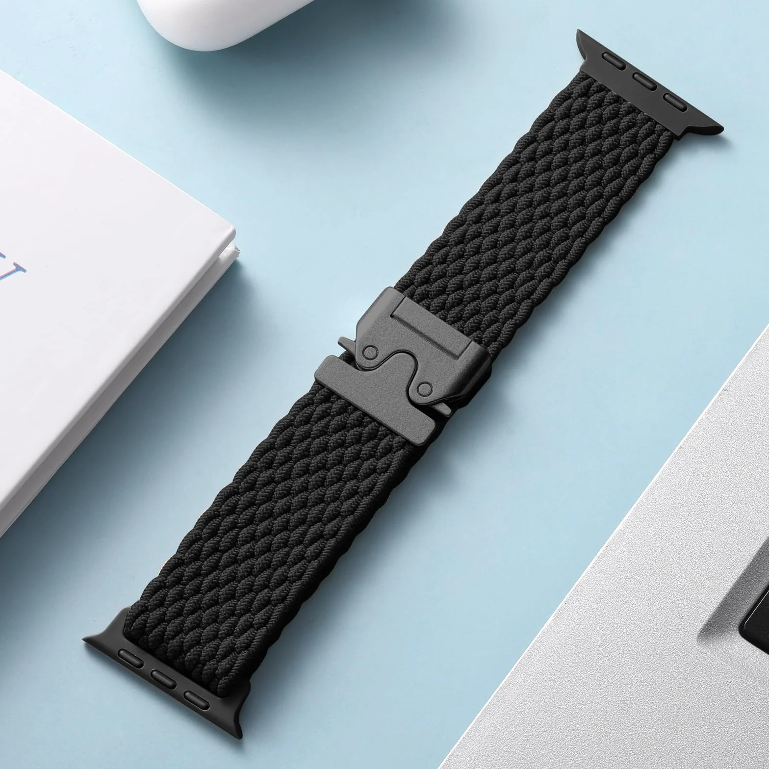 Plecione opaskie kompatybilne z Apple Watch Ultra 2, 49mm 46mm 45mm 44mm 42mm - tkaninowe sportowe nylonowe opaskie dla mężczyzn i kobiet na iWatch Ultra 3 Series 11 10 9 8 7 6 5 4 3 SE, czarne