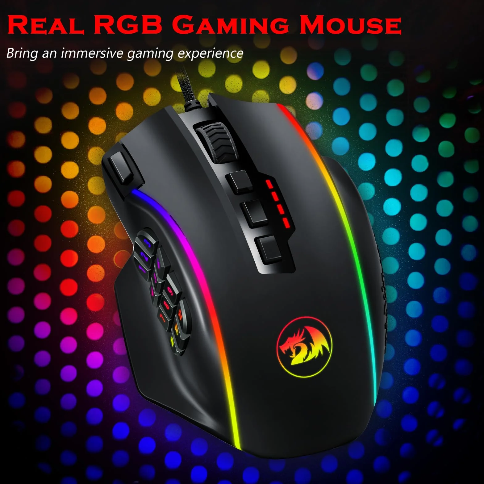 Redragon M901K MMO Gaming Mouse 16,000 DPI, 16 Programmable Buttons, RGB, 8x2.4g Weight Tuning, Black