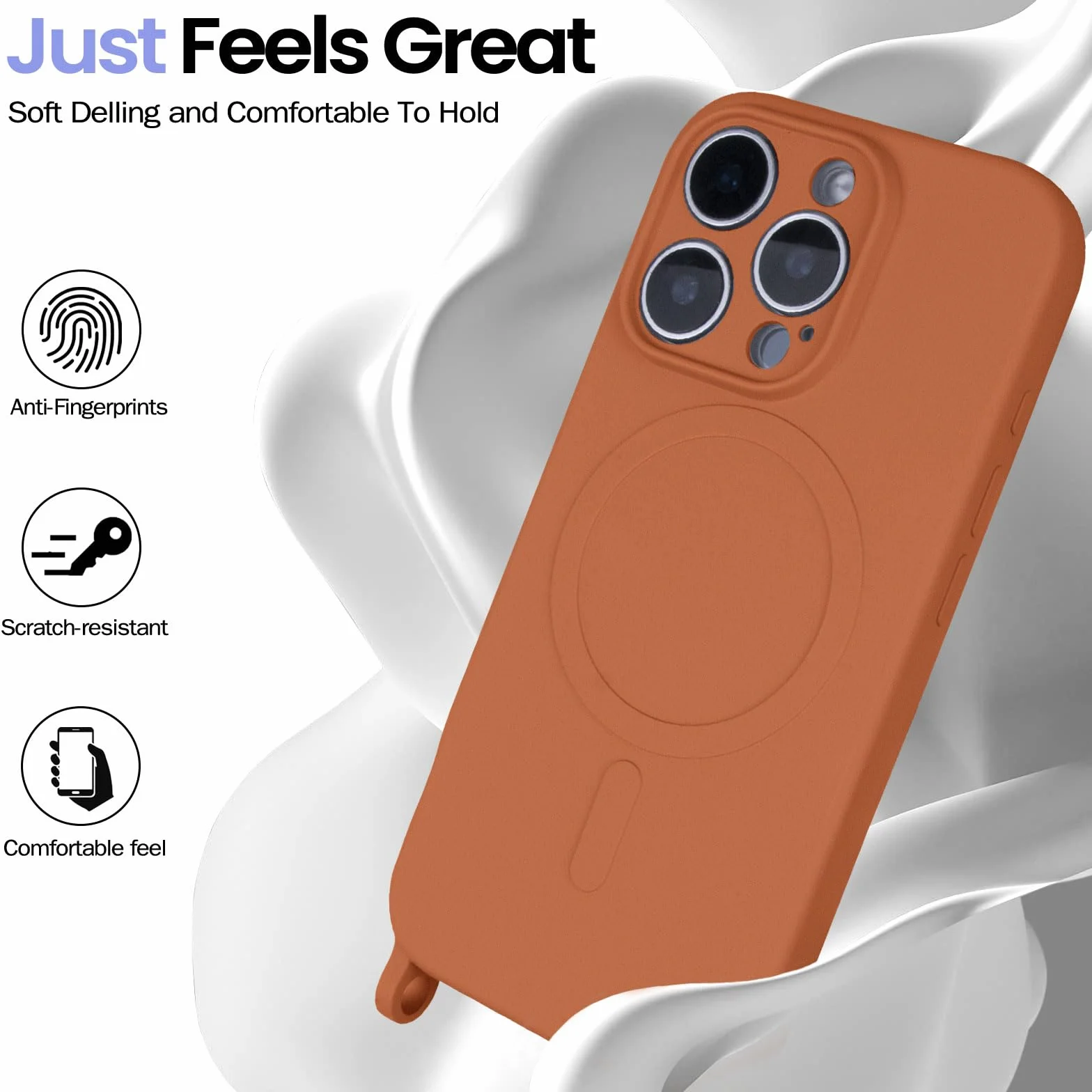 Etui crossbody ze smyczą do iPhone'a 16 Pro, magnetyczne etui kompatybilne z MagSafe, płynny silikonowy pokrowiec z paskiem, regulowany pokrowiec na szyję, naszyjnik, brązowe