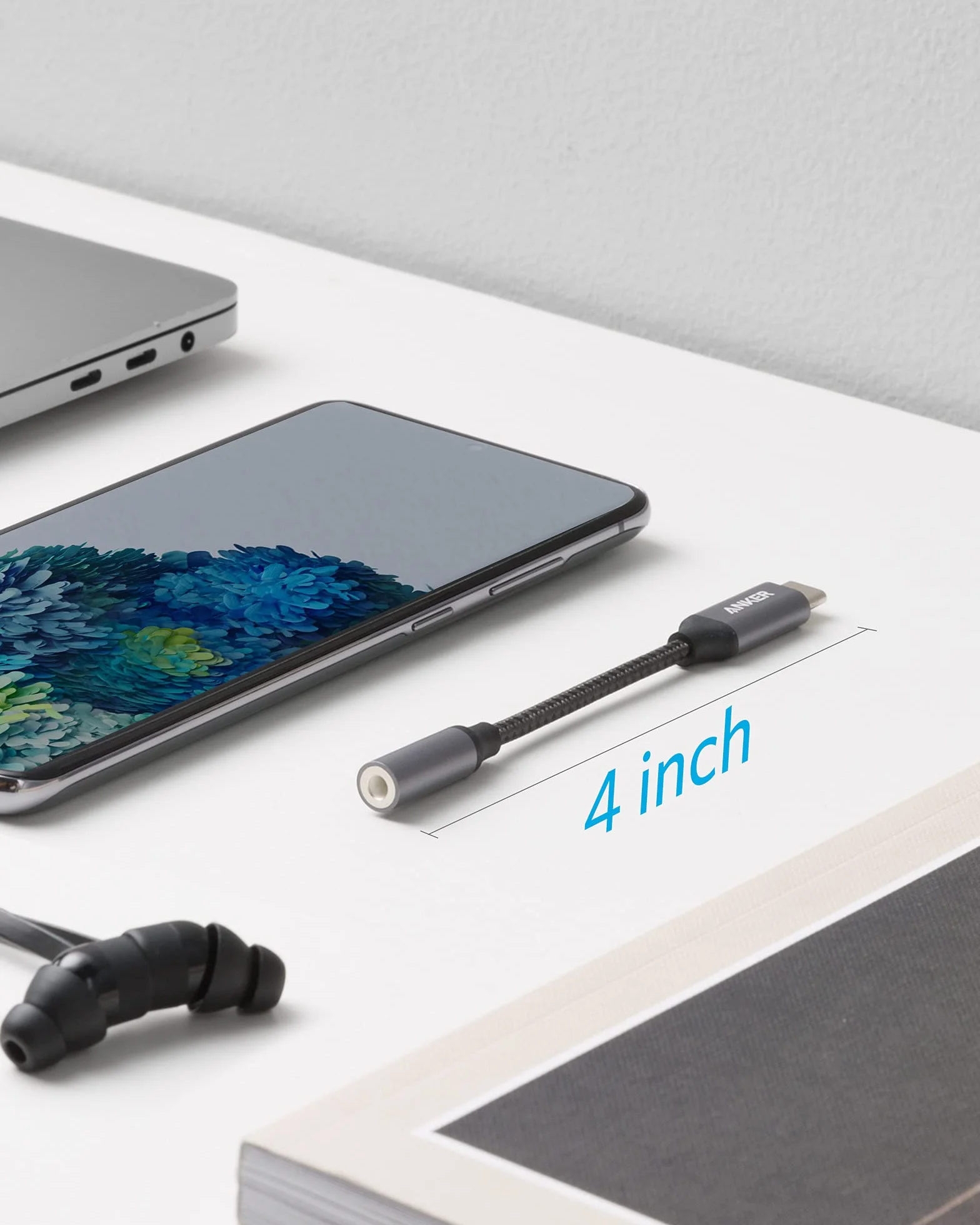 Anker adapter audio USB C na 3,5 mm, kabel nylon od męskiego do żeńskiego dla Samsung S20/S20+/S20 Ultra, Pixel 4/ + 4XL i innych urządzeń typu C