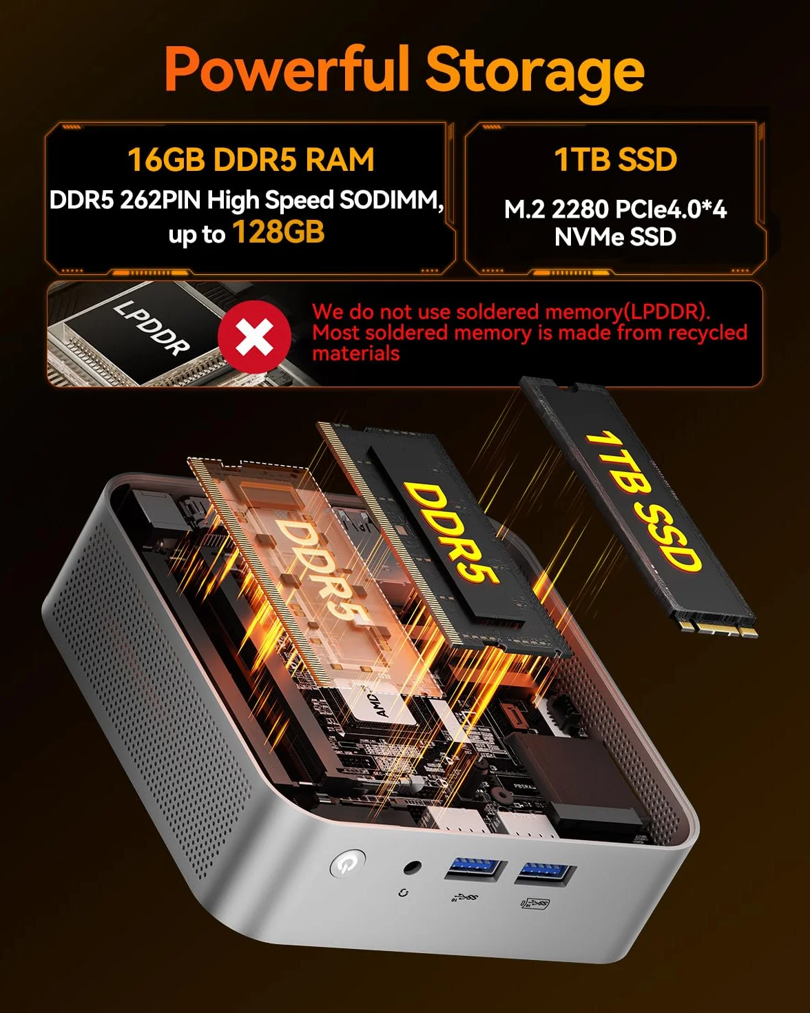 GEEKOM A8 Mini PC Windows 11 Pro, z AMD Ryzen 7 8745HS (do 5,1 GHz), wysoka prędkość 16 GB DDR5 RAM (do 128 GB) i 1 TB SSD, podwójny HDMI 4K przy 120 Hz Quad Display/WiFi 6E/USB4/6×USB do gier