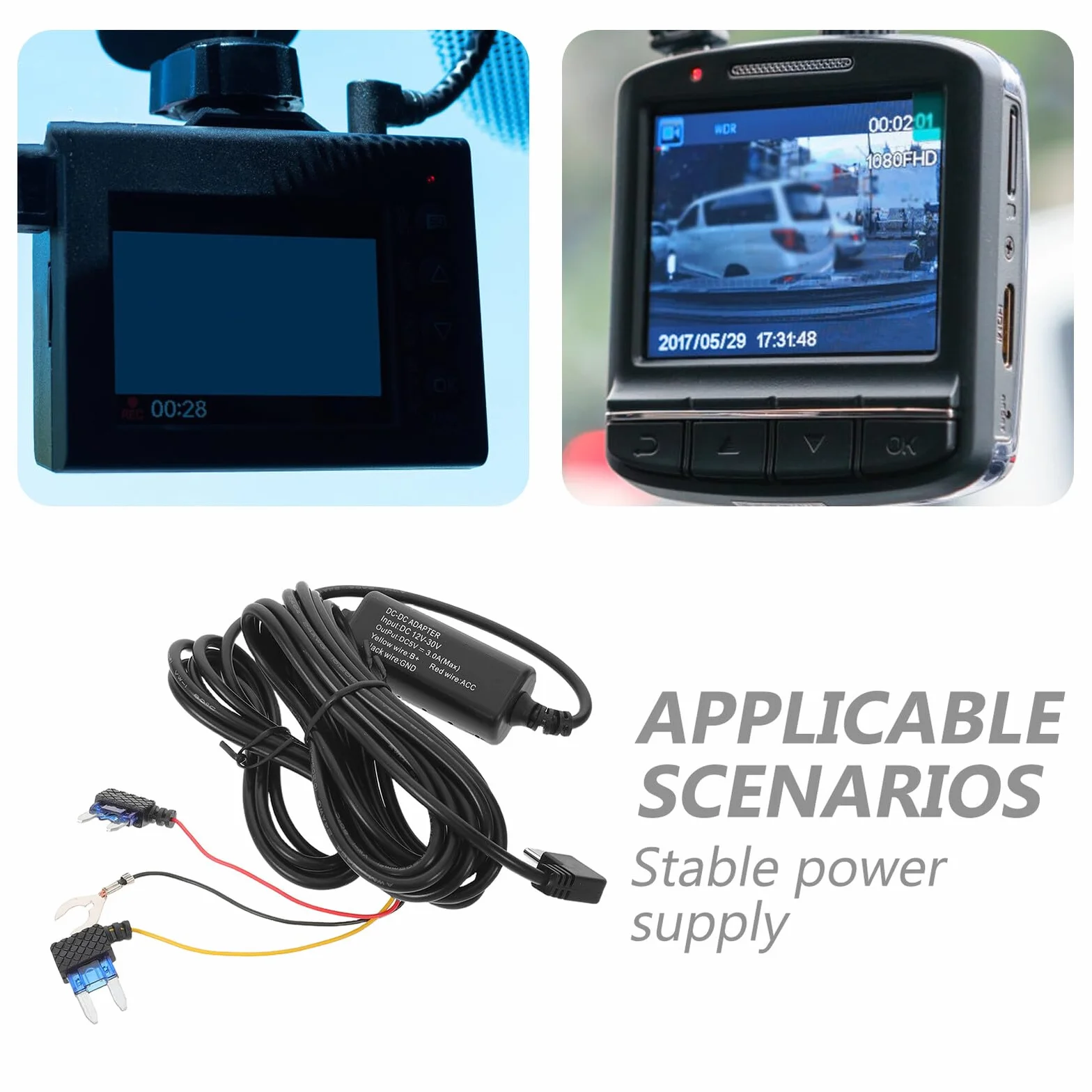 Okablowania Do Kamery Samochodowej Żyłowym Przewodem Acc Kabel Zasilający Usb-c Do Dashcam Stabilne Zasilanie i Ciągłe Nagrywanie Kompatybilny z Większością Pojazdów