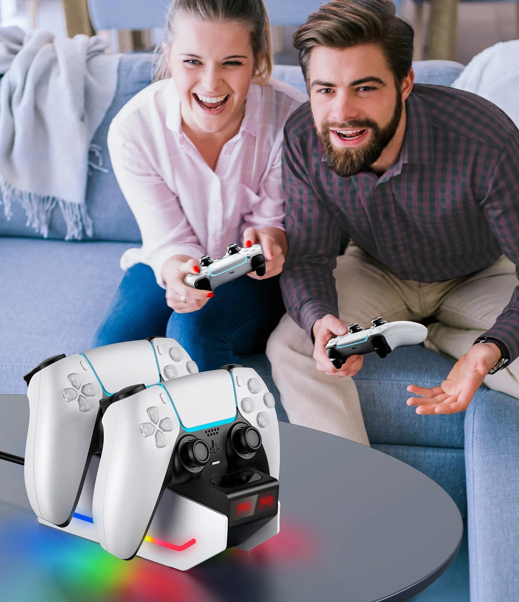 Rapid PS5 Controller Charger RGB Light Stacja ładująca DualSense do kontrolerów Sony Playstation 5 z kablem USB-C