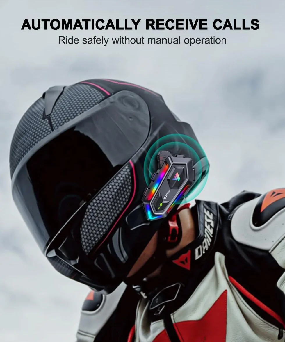 NXPGKEA Motorcycle helmet Speakers, Waterproof Intercom Communication System Bluetooth Headset Hi-Fi/IPX6 1000mAh 300m Music Sharing GPS with Soft Mic RGB
