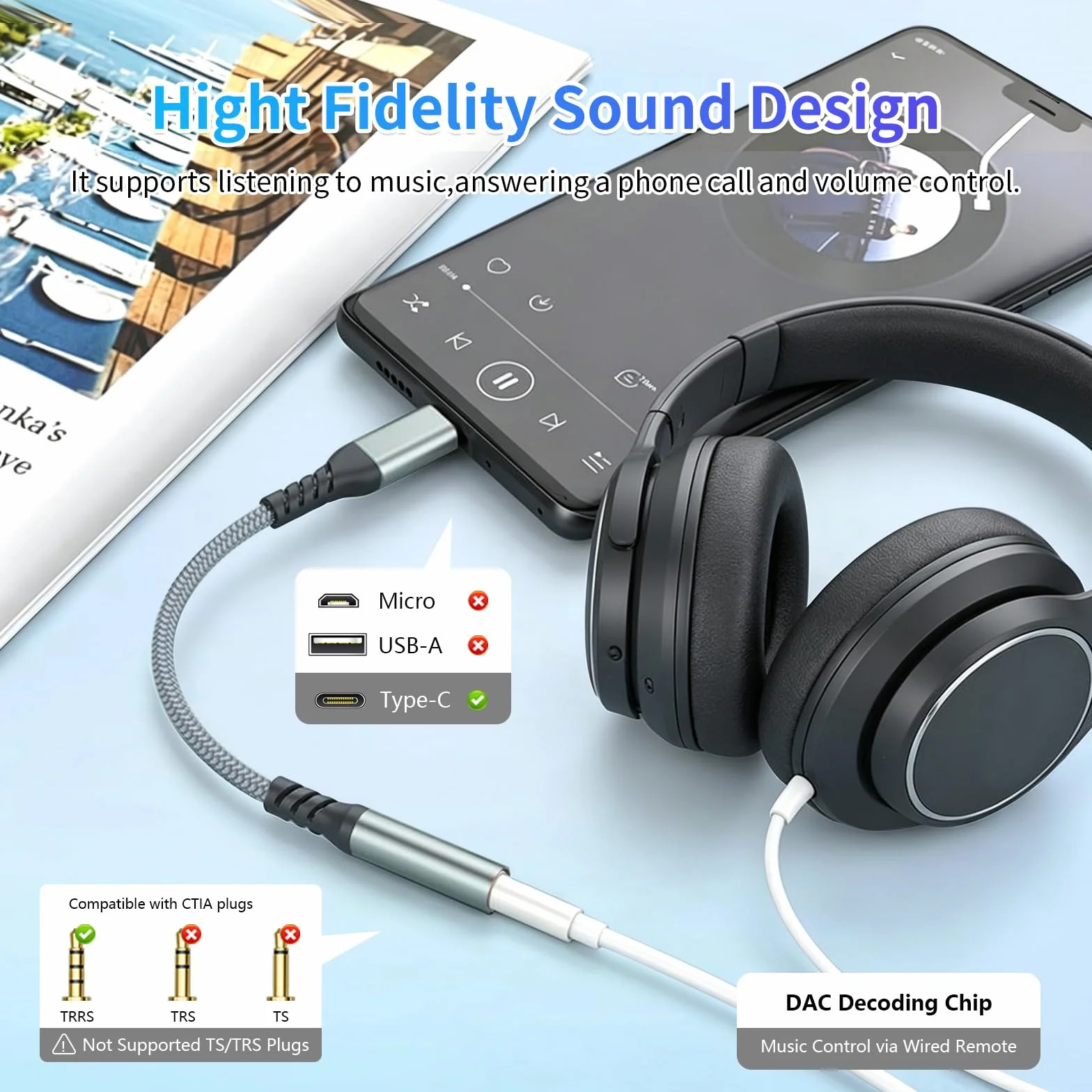 Gniazdo słuchawkowe USB-C na 3,5 mm, cyfrowy adapter audio AUX typu C na 3,5 mm, kompatybilny z iPhone 16/15 Pro/Pro Max, Samsung Galaxy, iPad Pro, Xiaomi i innymi urządzeniami typu C (2 szt.)