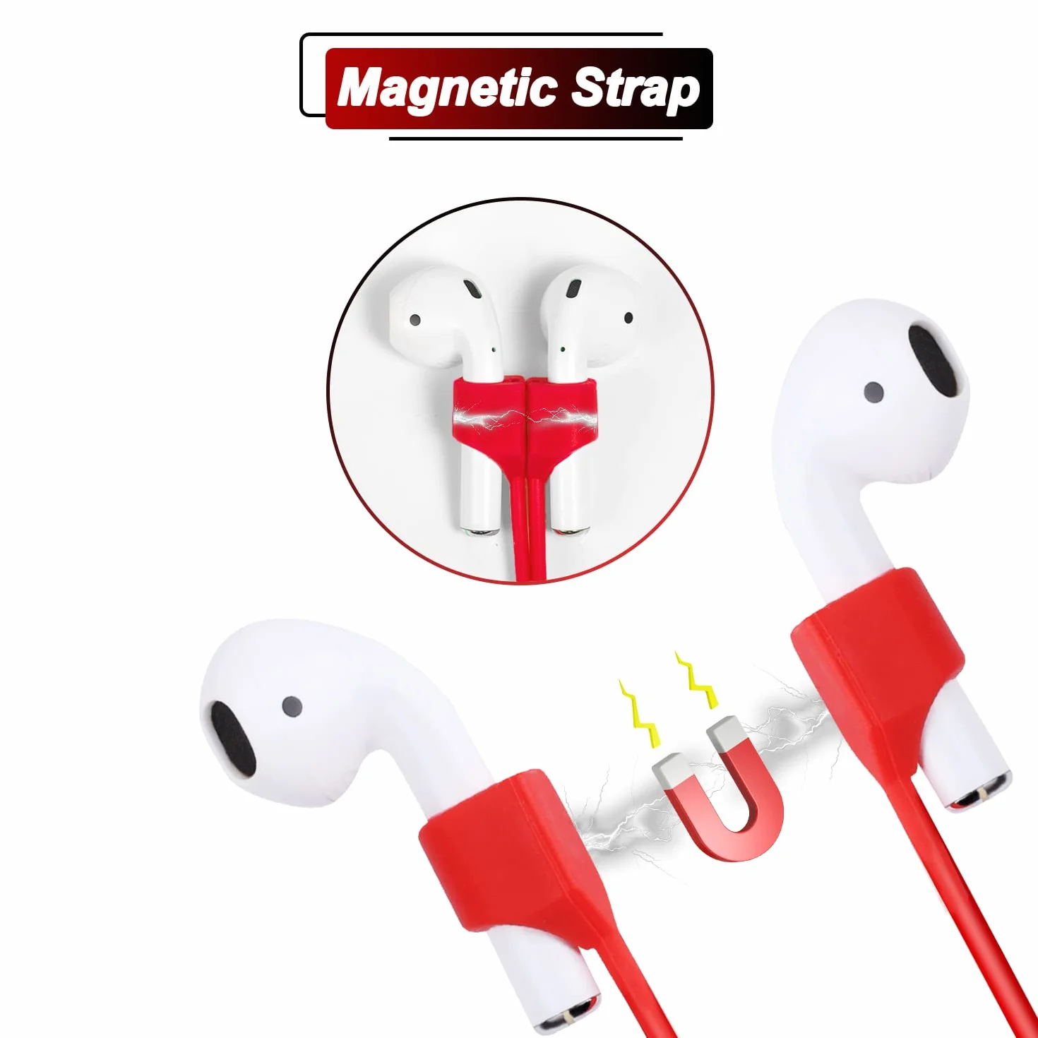 3szt Magnetyczne Wkladki Douszne Pasek Magnetyczny, Sportowe Pasek na Smycz Douszny Miekki Silikon Paski Zapobiegajace Zgubieniu Kompatybilne z AirPods Pro/3/2/1 (Czarny, Bialy, Rózowy)