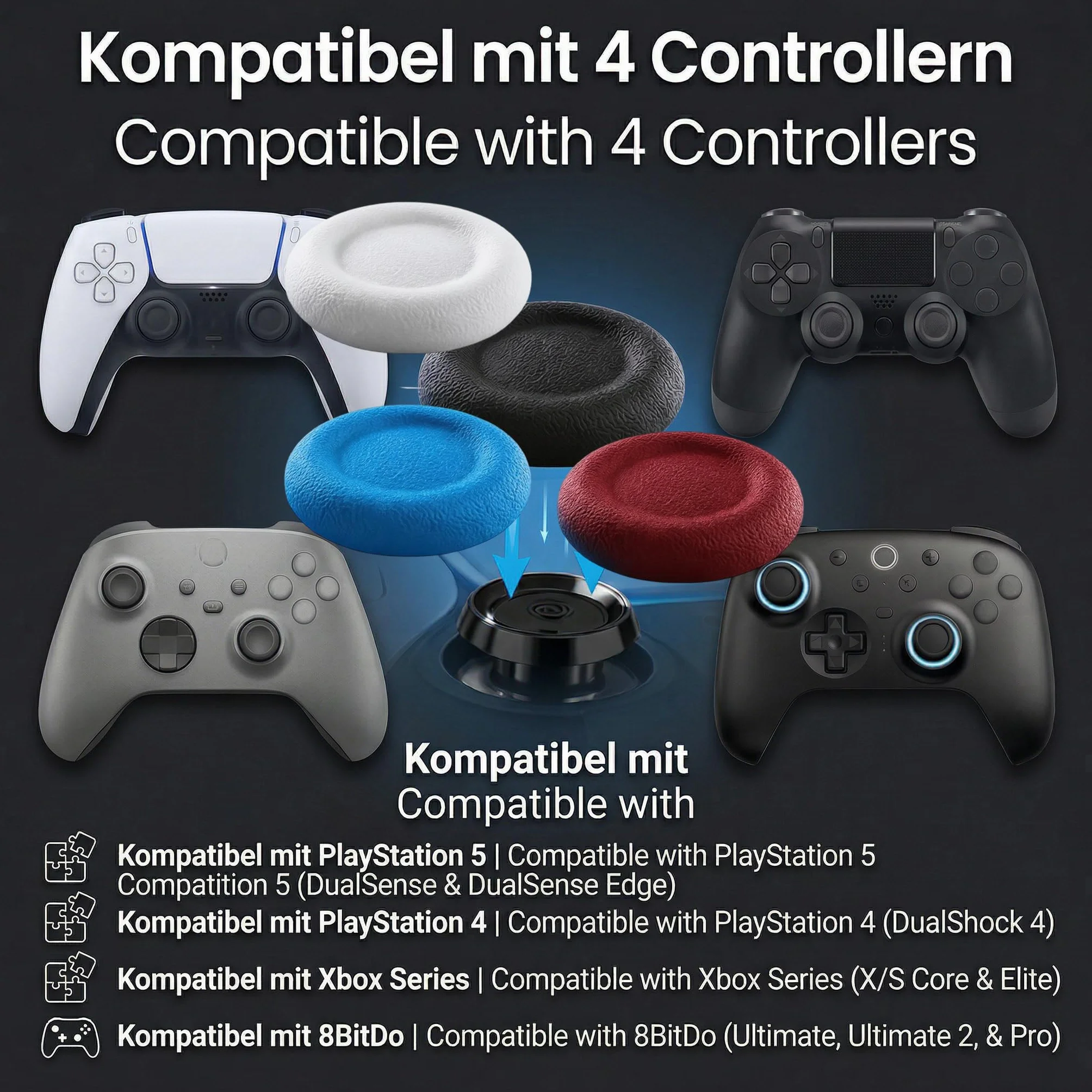 MatoSan Thumbstick wymienne nakładki z silikonu, zestaw 4 sztuk, kompatybilne z kontrolerem PS5 i kontrolerem PS4, antypoślizgowy uchwyt dla precyzyjnego sterowania, nakładki ochronne do analogowych
