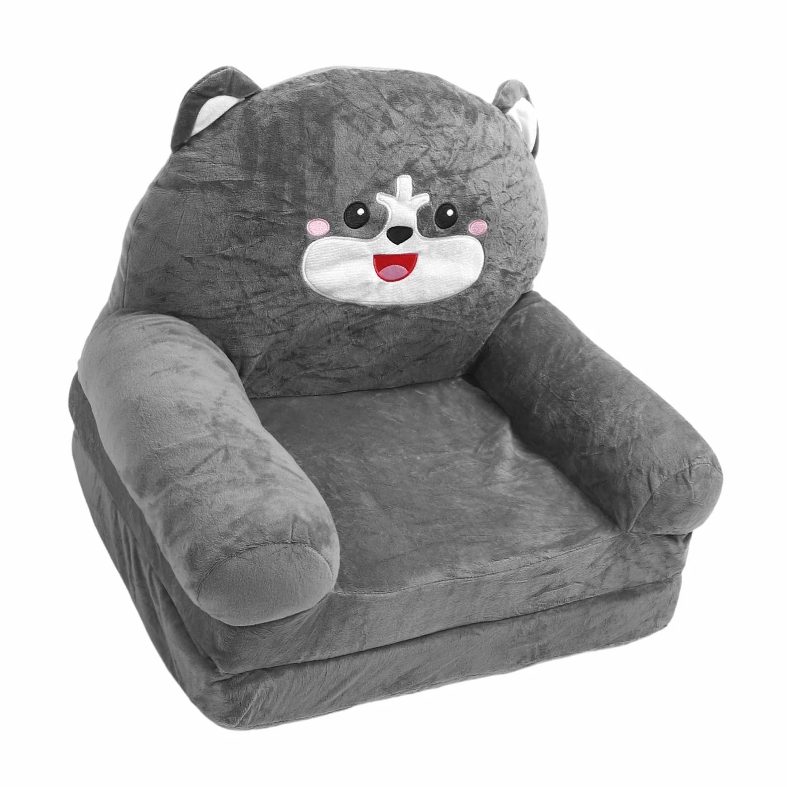 Lekka Rozkładana Sofa dla Dzieci 2 w 1 z otwieraną klapką, Szary Pies, Kanapa z funkcją Spania z Kreskówek do Czytania, Drzemki (2 warstwy)