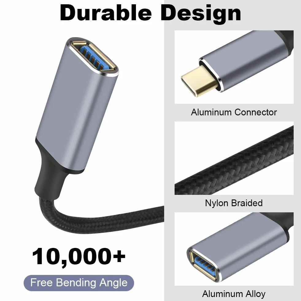 AXFEE Adapter USB C na USB 3.0, 2M USB typ C męski na żeński kabel OTG, kompatybilny z iPhone 16 Pro Max/15 Pro Max, iPad Pro, MacBook Pro/Air, Galaxy S24/S23 Ultra, Hua-wei