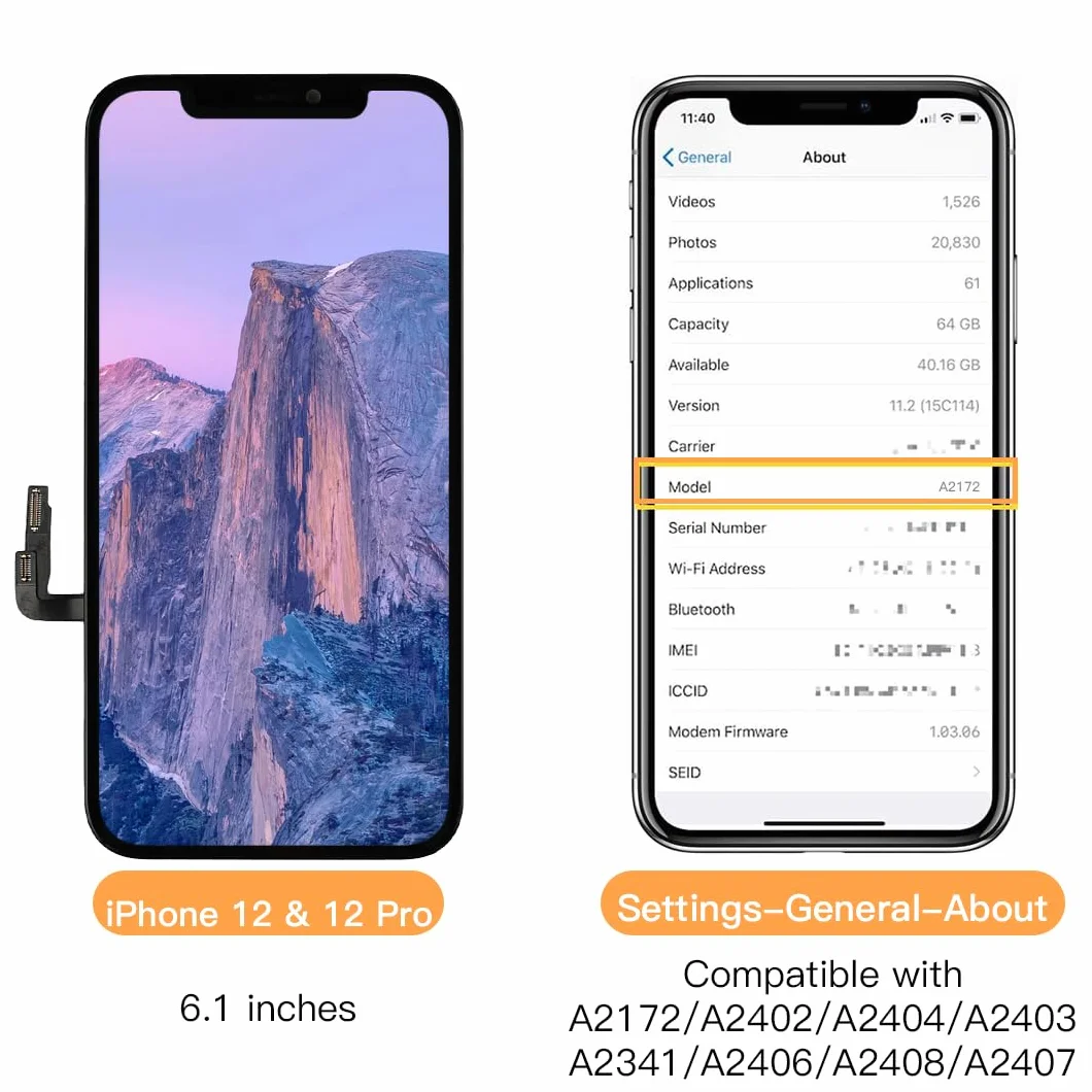 bokman Zestaw naprawczy do iPhone 12/iPhone 12 Pro, wyświetlacz LCD, czarny, pasujący profesjonalny zestaw narzędzi w zestawie