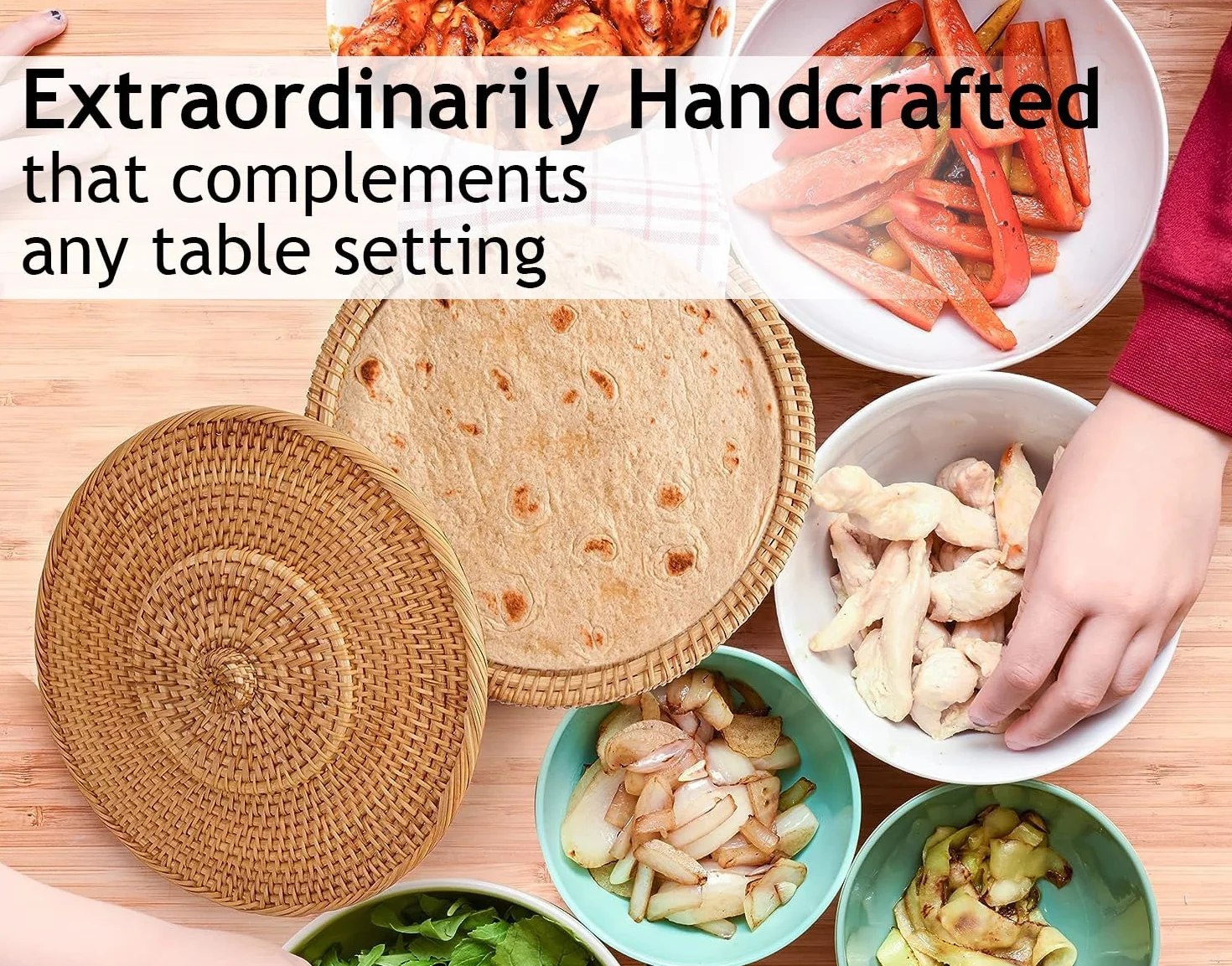 Tortillada Podgrzewacz Tortilli 26 cm Rattan Ręcznie Wykonany Kosz na Chleb z Bawełnianą Tkaniną Utrzymuje Ciepło