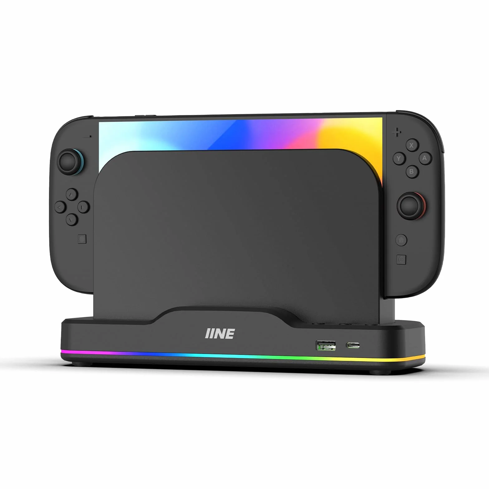 IINE Wentylator chłodzący do przełącznika 2, podwójny wentylator chłodzący z regulowanym oświetleniem RGB, rozszerzenie USB, chłodziarka dokująca Plug & Play dla zwiększonej wydajności konsoli (wersja