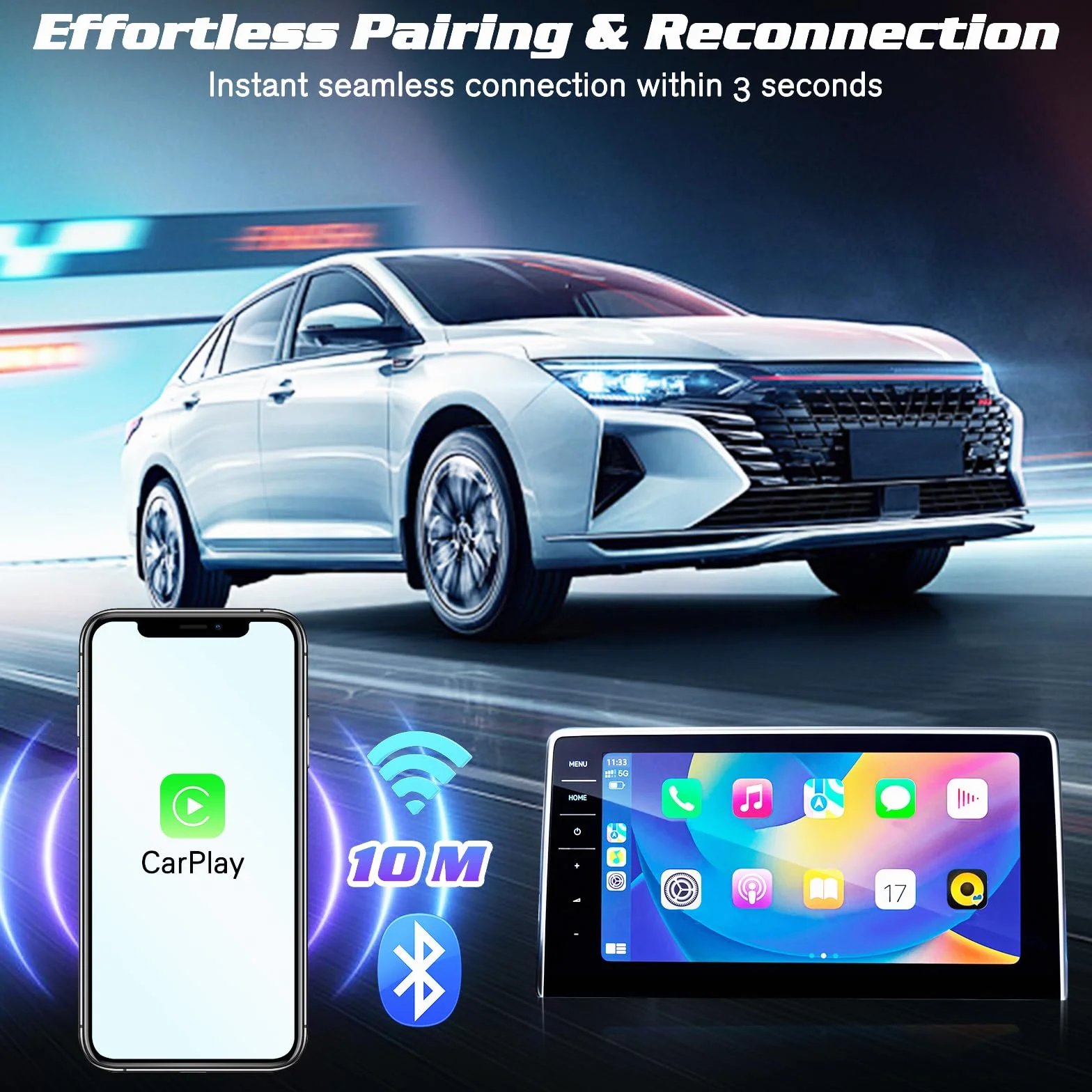 Mini Wireless Carplay Adapter UK for iPhone, 2025 Stable Universal Wireless carplay Adapter, Fast Convert Factory Wired to Wireless CarPlay Dongle Cars for Apple for iOS (NOT for Android)