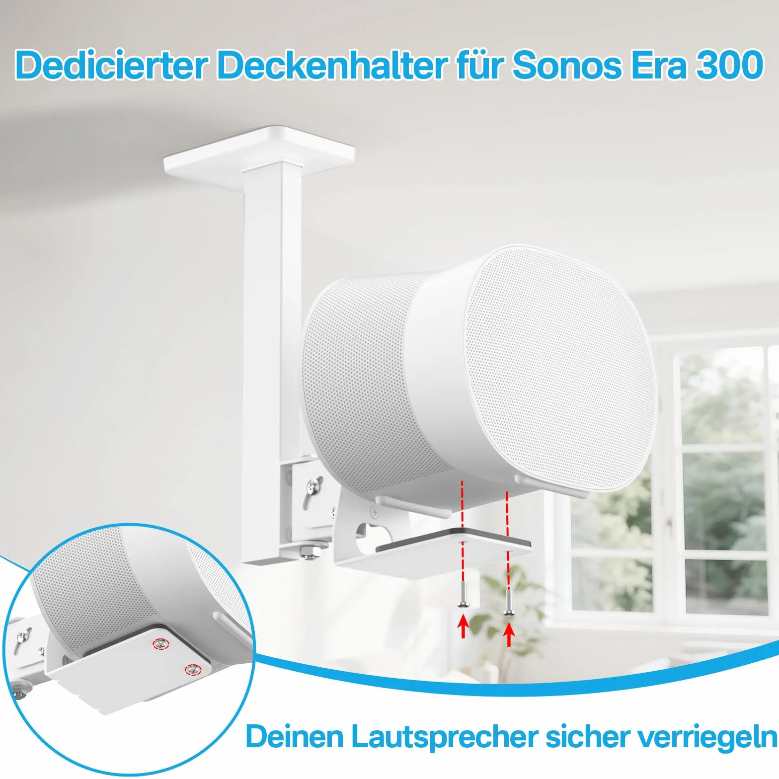 Obrotowy i pochylany uchwyt sufitowy do Sonos Era 300, uchwyt sufitowy – wytrzymały uchwyt sufitowy do Sonos Era 300, uchwyt do poprawy doznań audio, biały