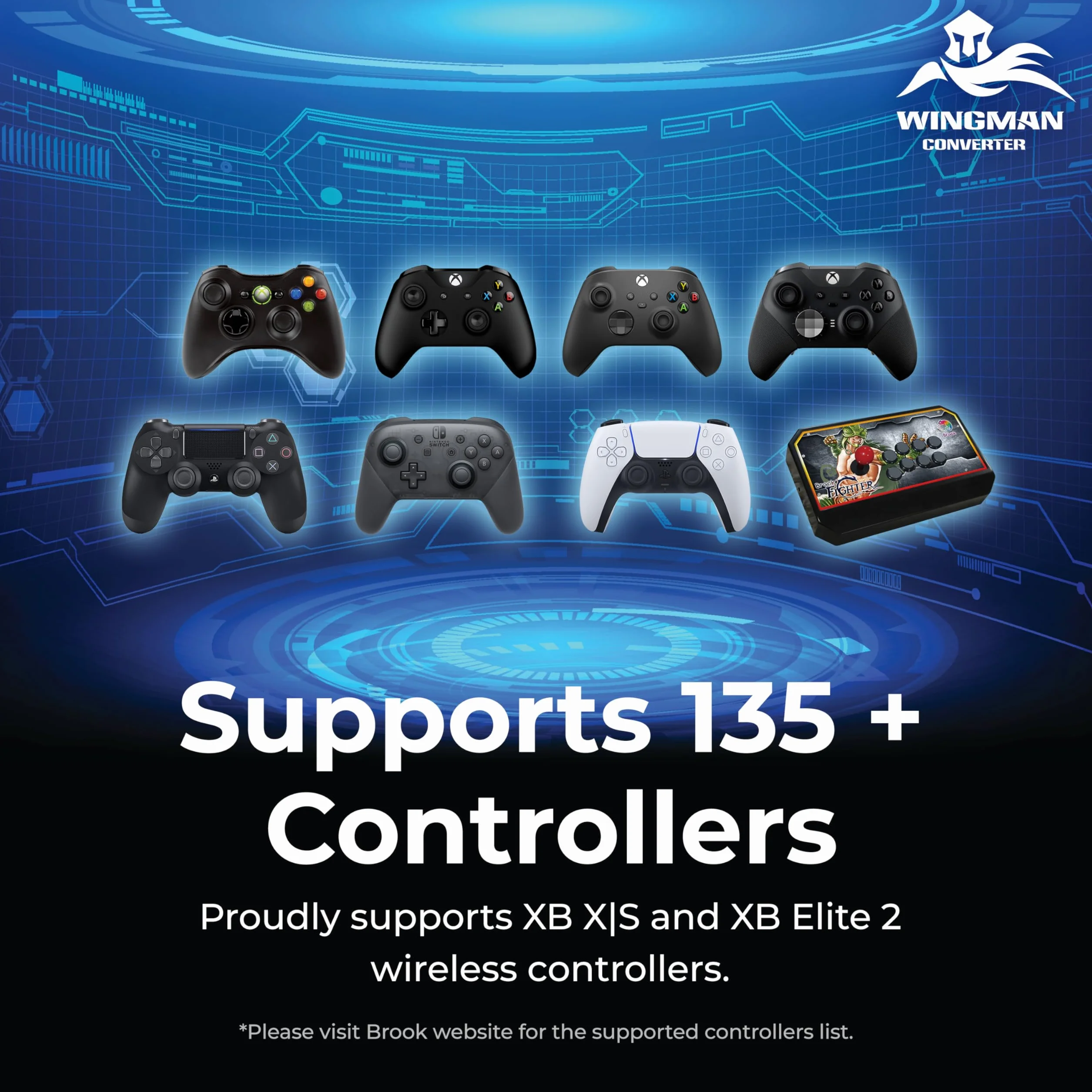 Brook Wingman XB 2 Converter z brelokiem – Bezprzewodowy adapter kontrolera do konsol XB 360, XB Original i PC, obsługuje Remap i regulowany Turbo [Wersja ekskluzywna]