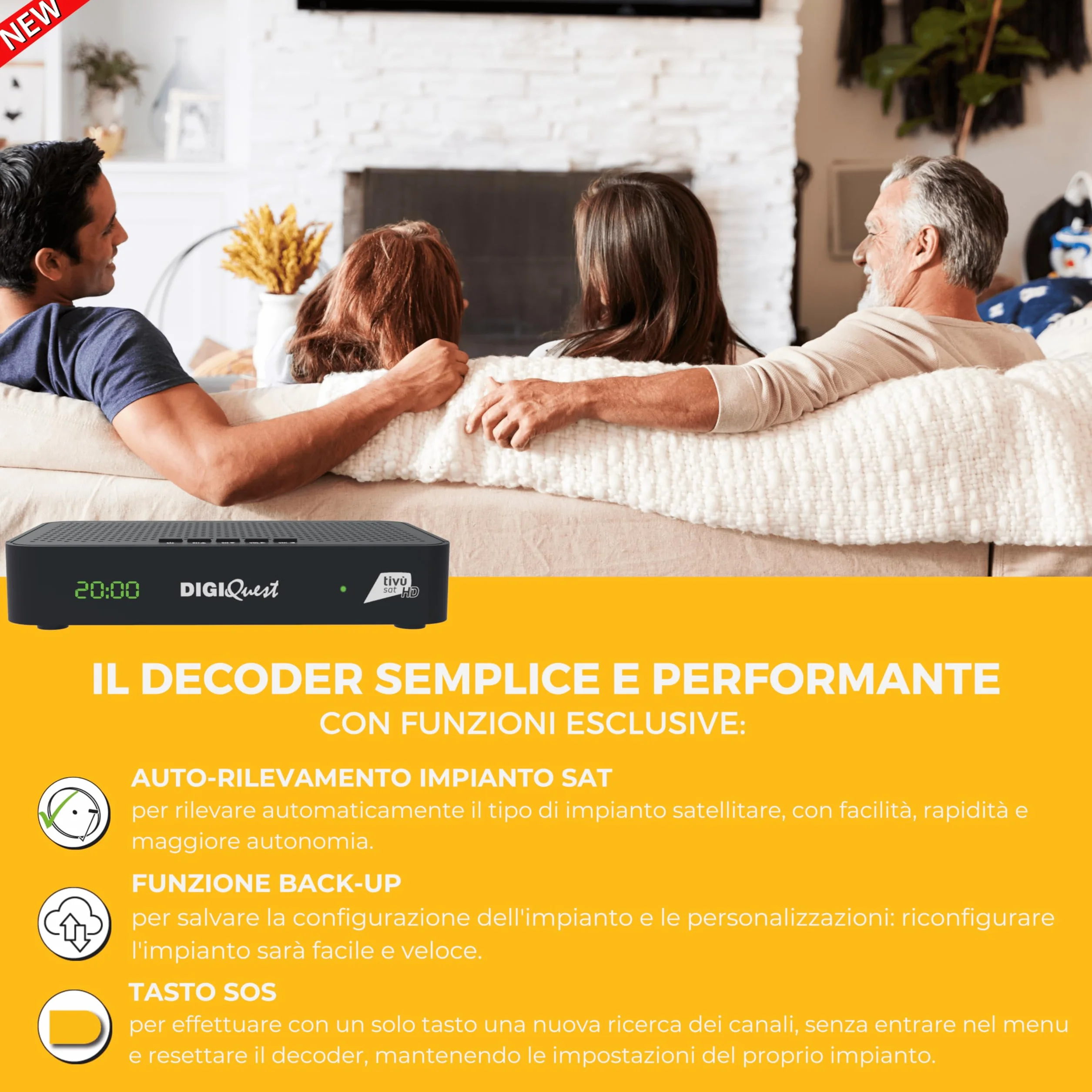 DIGIQUEST Dekoder Combo tivùsat Maximo | DVB-S2 i DVB-T2 | Pilot 2 w 1 | Smartcard tivùsat w zestawie | HDR10 / HLG | Aktywowana funkcja nagrywania