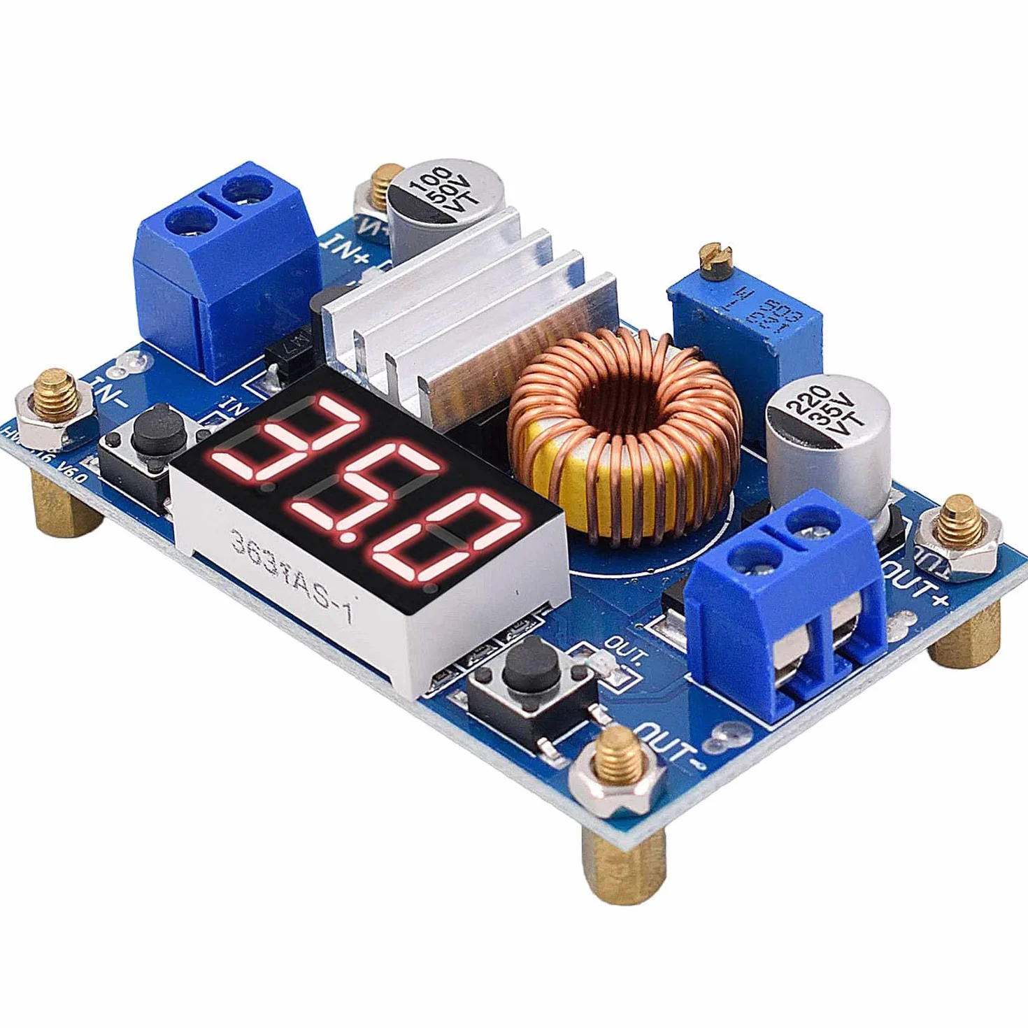RUNCCI-YUN DC-DC 5 A Step Down zasilacz sieciowy, 4-38 V do 1,25-36 V regulator napięcia z woltomierzem LED do samodzielnego montażu Arduino XL4015