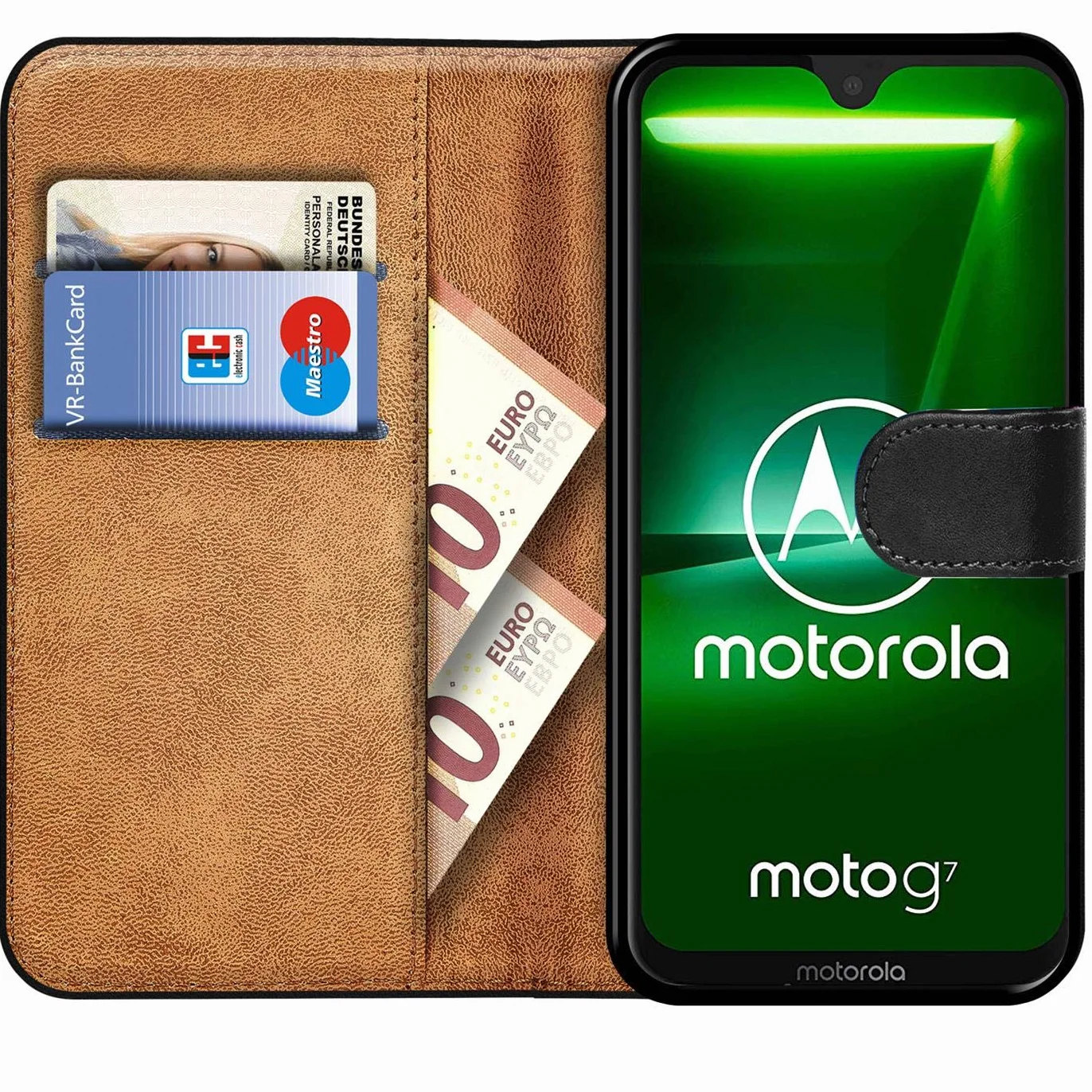 Verco Etui Kompatybilne z Motorola Moto G7 Power Case, ochronne obudowa dla Motorola G7 Power portfel smartfon przegródki na karty, Czarny