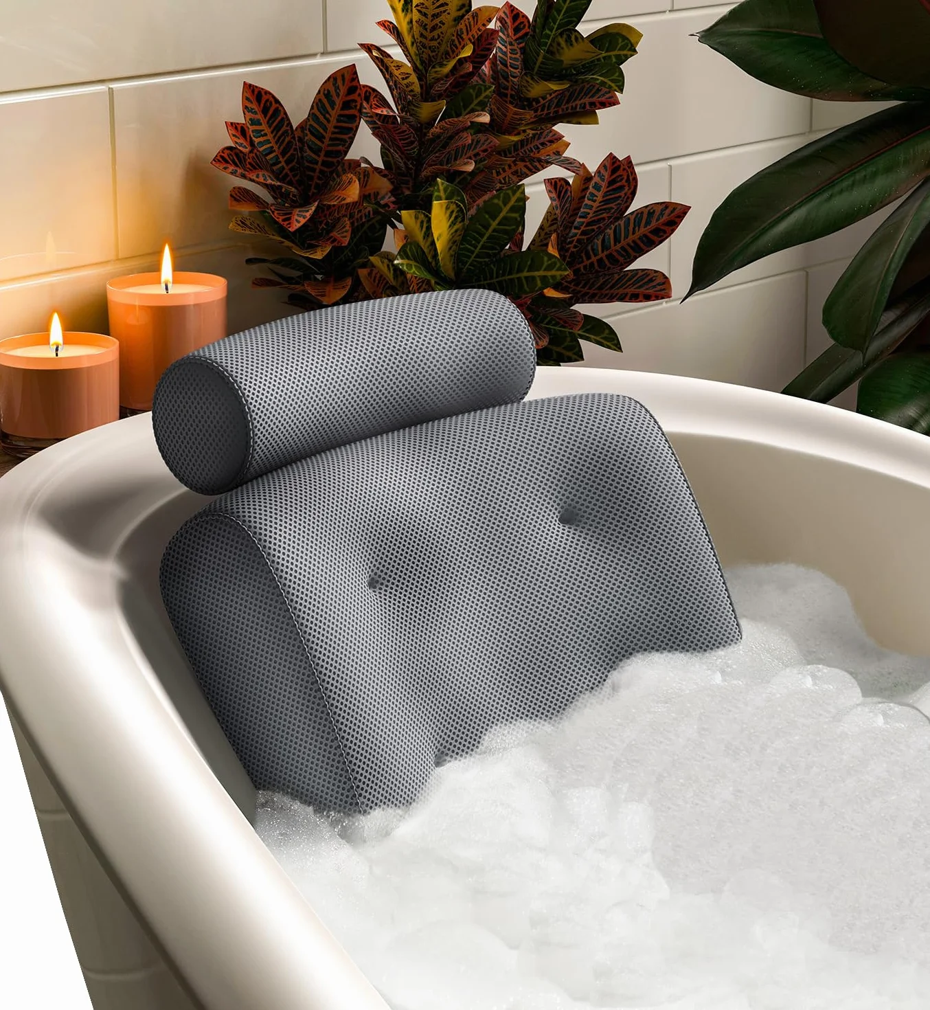 Everlasting Comfort Luxury Bath Pillow - Head, Neck, Back Support Cushion for Bathtub, Spa, Soaking