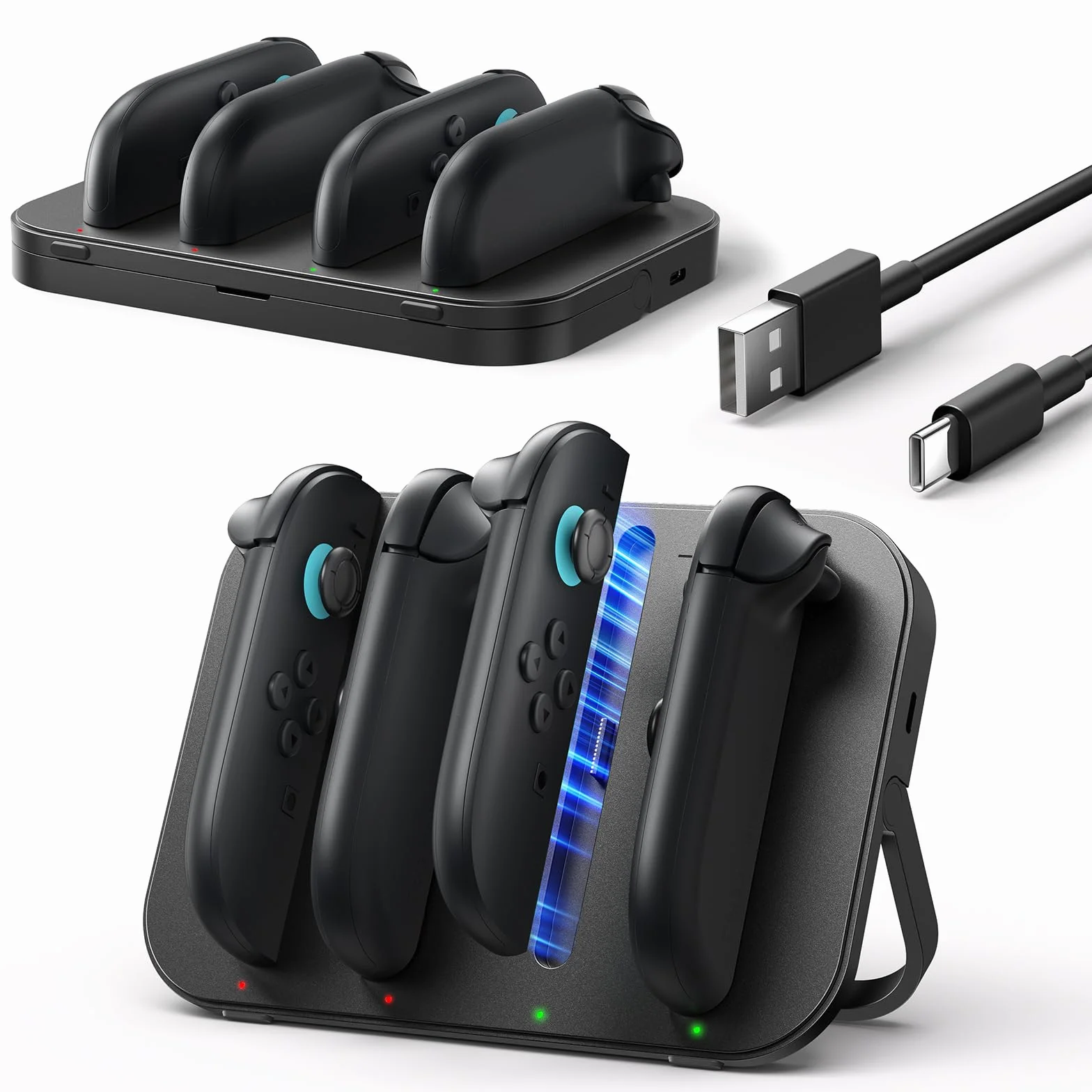 JSAUX Ładowarka kontrolera do Nintendo Switch 2 Joycon, magnetyczna stacja ładująca 4 w 1 z regulowanym stojakiem i wskaźnikiem LED, Switch 2 Joycon z kablem USB C 4,9 FT