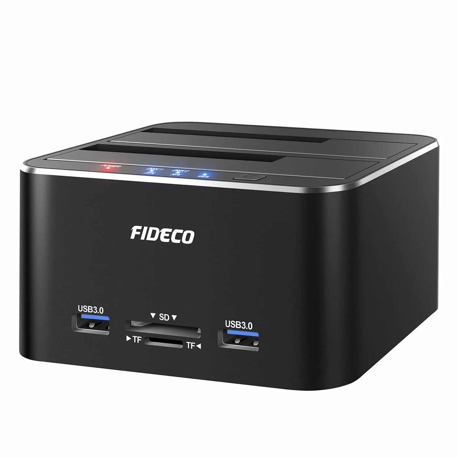 FIDECO Stacja dokująca do dysków twardych, aluminiowa stacja dokująca USB 3.0 do dysków twardych 2,5" / 3,5" SATA HDD SSD, czytnik kart TF i SD, obsługa klonów offline