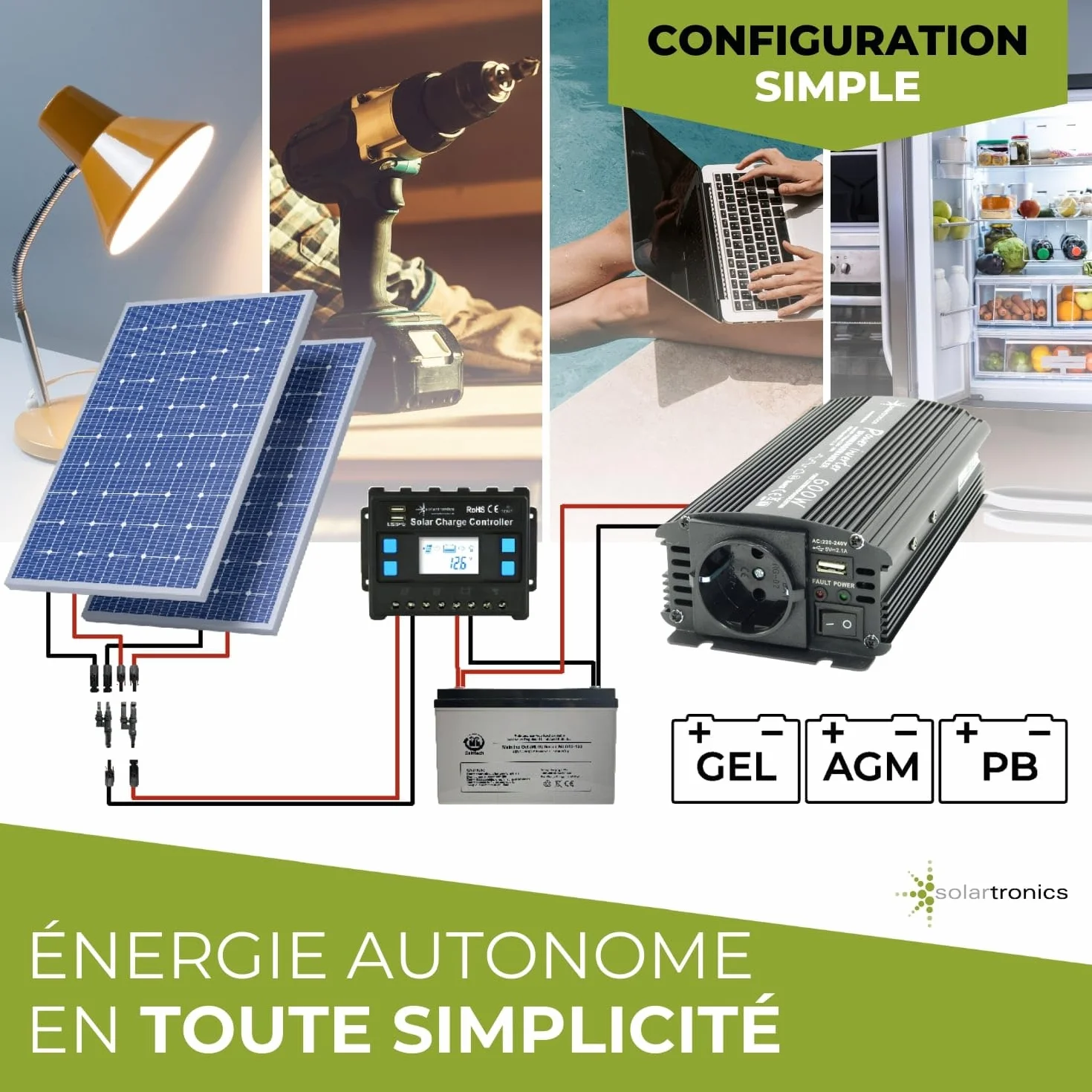 SOLARTRONICS Przetwornica napięcia NM600 12 V 600 W czarna - moc szczytowa 1200 W - falownik 12 V na 230 V - kompatybilny z bateriami ołowiowymi lub AGM - ze złączem Schuko i USB