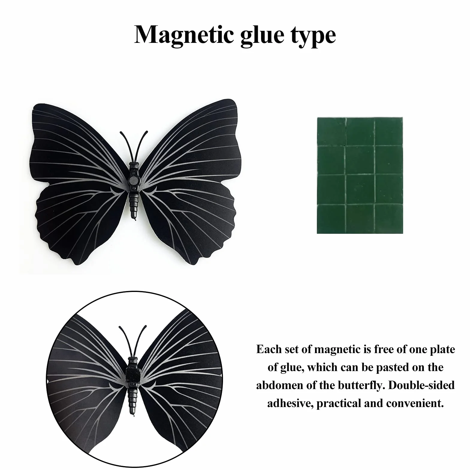 FuninCrea magnetyczne naklejki 3D motyl wodoodporne czarne