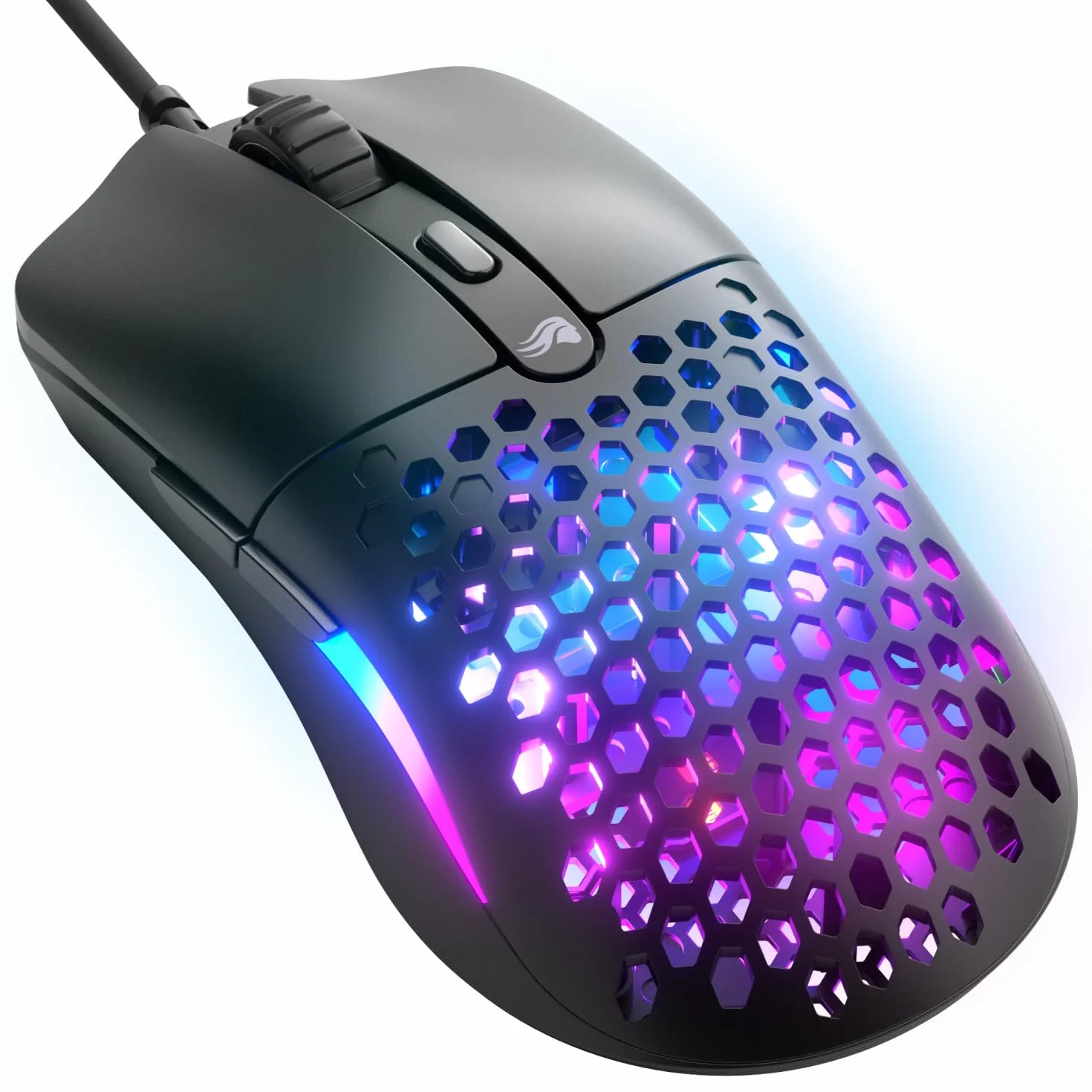 Glorious Model O Eternal – ultralekka mysz RGB – przewodowa – lekka (55g) – konfig. oświetlenie RGB – 6 konfig. przycisków – symetryczny design – czujnik opt. 12K DPI – PC/Mac – czarna