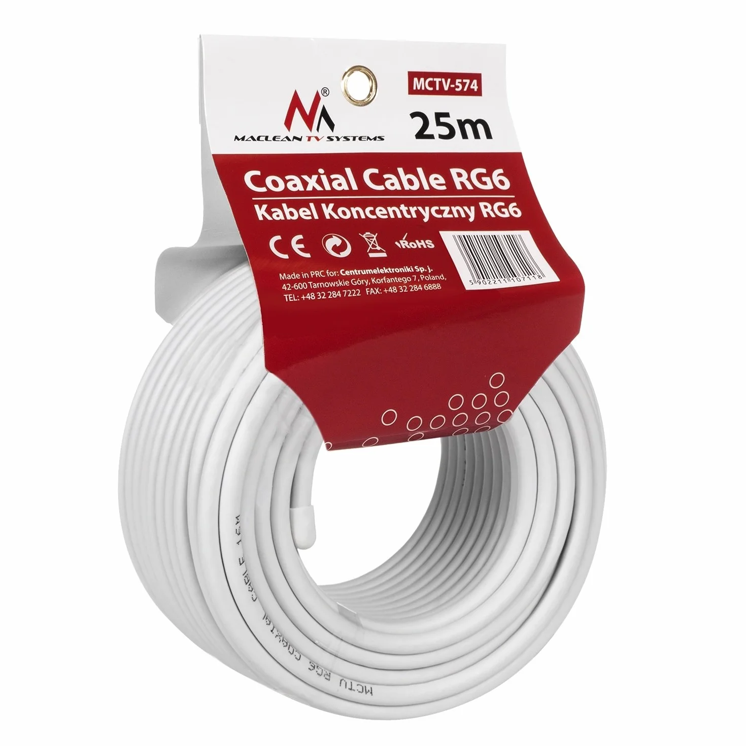 Maclean MCTV-574 Kabel Satelitarny, Kabel Antenowy 25 m, Kabel Koncentryczny RG6 1.0CSS SAT AV, Przewód Antenowy, Szerokie Zastosowanie Instalacje Antenowe, AV, CCTV, TV, FM, SAT, DVB-T, DVB-S, DVB-C