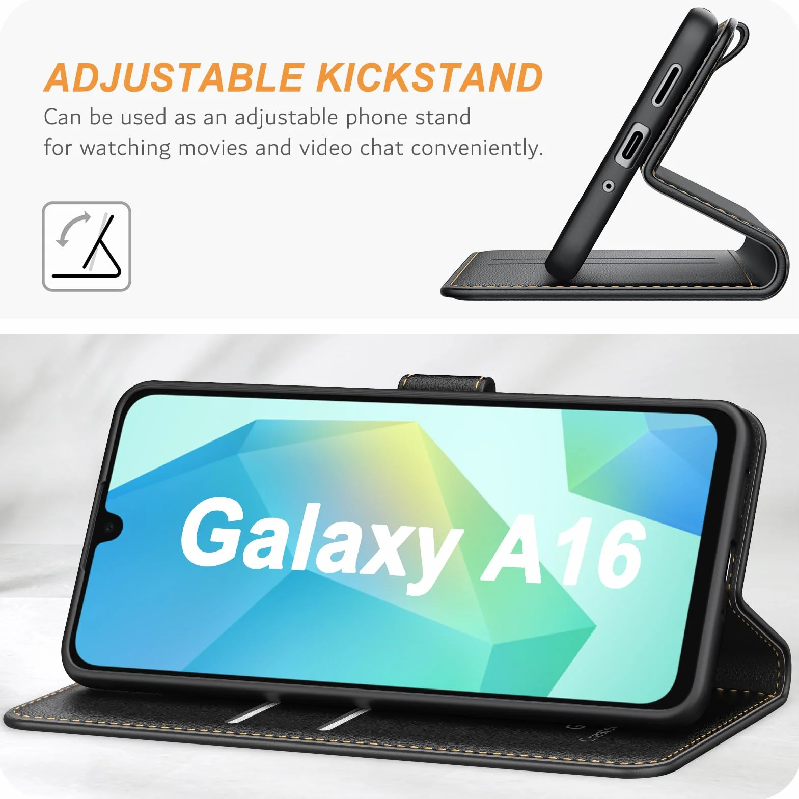 Ganbary Etui kompatybilne z Samsung Galaxy A16 4G/ 5G, wysokiej jakości etui z klapką ze skóry PU [pełna ochrona] [przegródki na karty] [podpórka] do Samsung Galaxy A16 4G/ 5G, czarne
