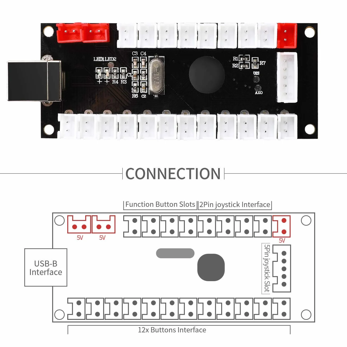 BEYEE 2-Player Arcade Joystick USB Encoder Zero Delay do PC MAME Windows Raspberry Pi (2 pin+4,8 mm)