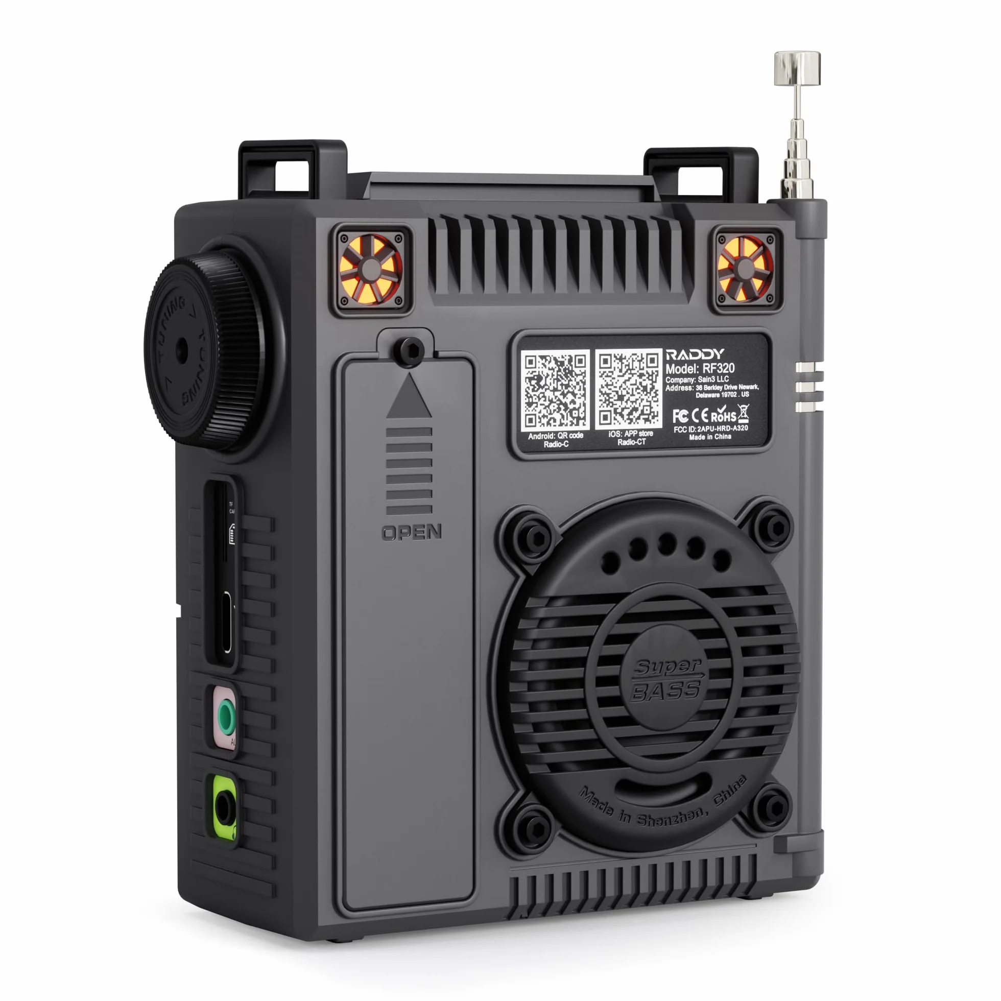 Radio krótkofalowe Raddy RF320, odbiornik FM/AM/VHF/SW/AIR, obsługa kart Bluetooth/TF, ładowalne radio przenośne z 3-metrowymi słuchawkami dousznymi z anteną Latarka SOS