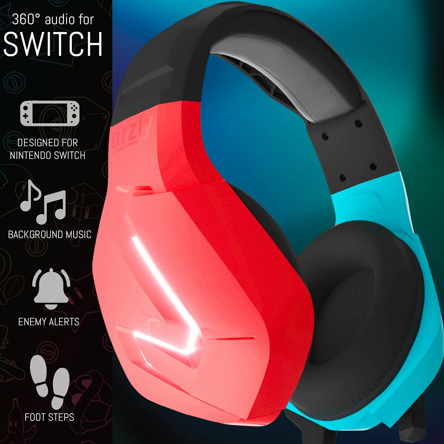 Orzly Zestaw słuchawkowy do gier z mikrofonem kompatybilny z Nintendo Switch OLED i Lite Joycon Color Match LED Light pilot Hornet RXH-20 Tanami Edition