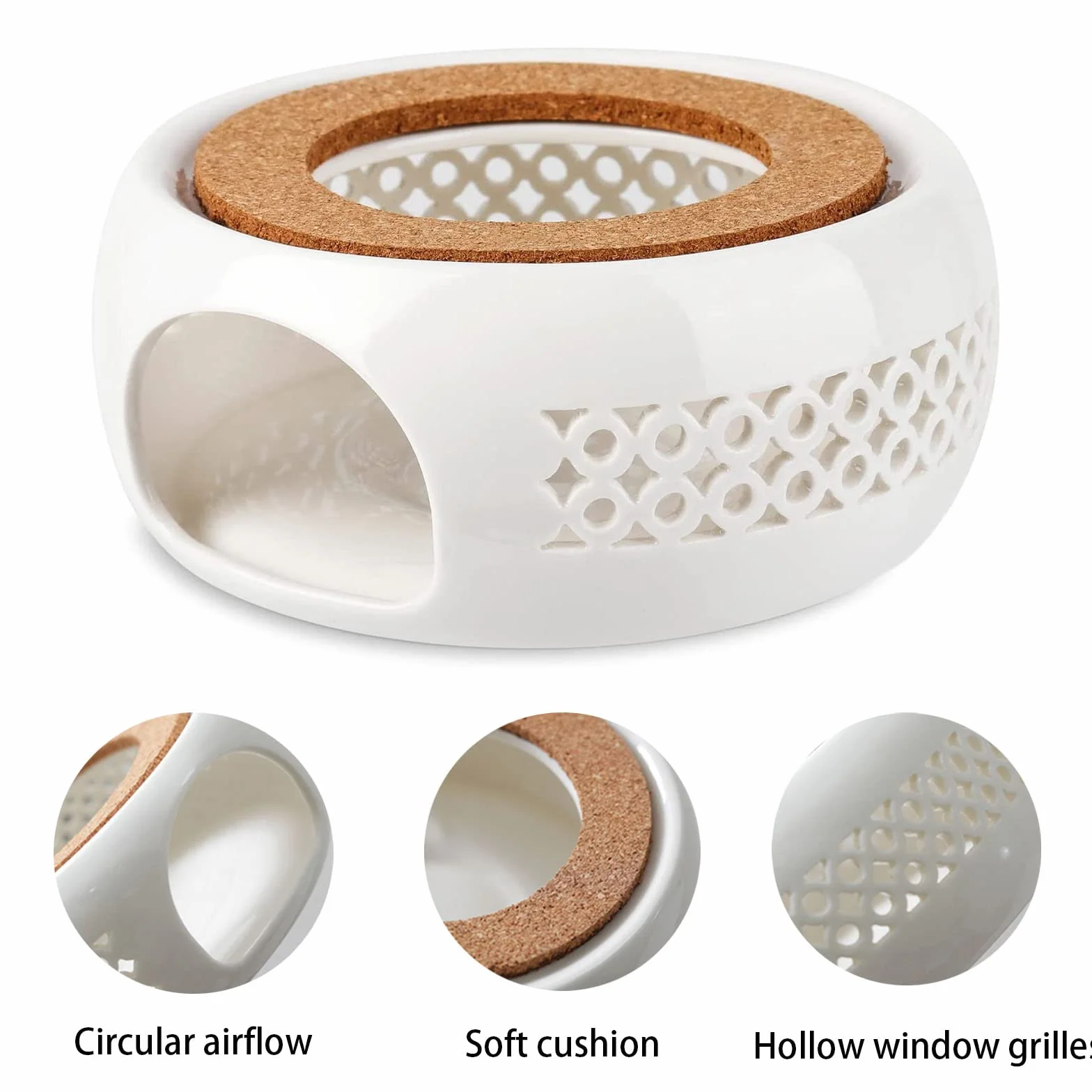 Porcelanowy podgrzewacz do czajnika, klasyczny podgrzewacz do herbaty z poduszką z korka + łyżka, pusta rzeźbiona konstrukcja, podstawa czajnika podgrzewacz do herbaty, wielofunkcyjny podgrzewacz do