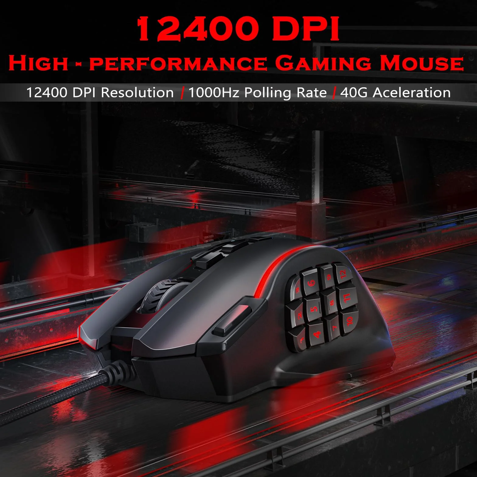 Redragon M901K MMO Gaming Mouse 16,000 DPI, 16 Programmable Buttons, RGB, 8x2.4g Weight Tuning, Black