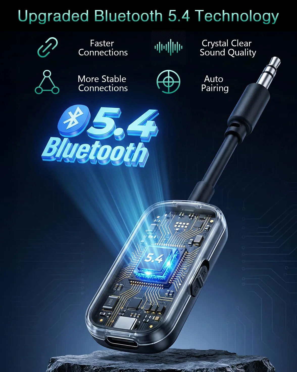 ORIA Adapter AUX Bluetooth, 2 w 1, Bluetooth 5.4, transmiter, odbiornik z zestawem głośnomówiącym, odbiornik audio jack do samochodu, telewizora, komputera, głośnika, słuchawek