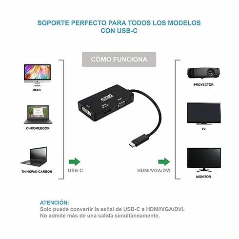 Konwerter USB-C na VGA/DVI/HDMI (3 w 1), Kolor Czarny