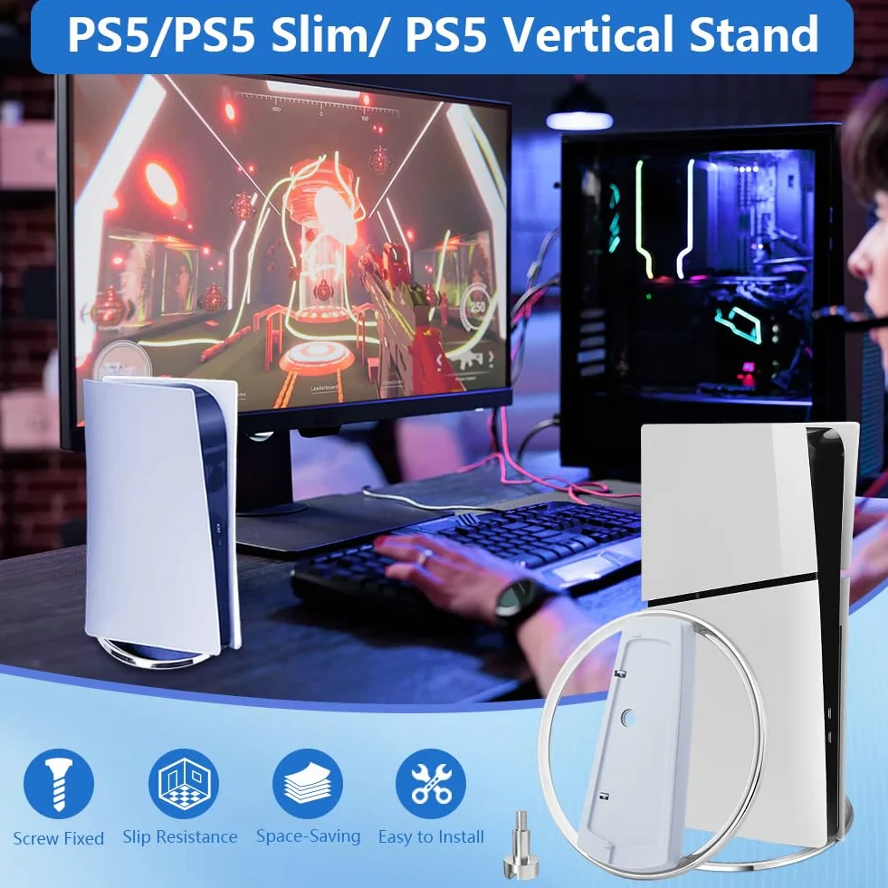 Stojak na konsolę, pionowy stojak do PS5 i PS5 Pro Accessories Digital Edition Slim stojak na konsolę Playstation 5 Disc Edition zapewnia solidne i stabilne wsparcie (biała)