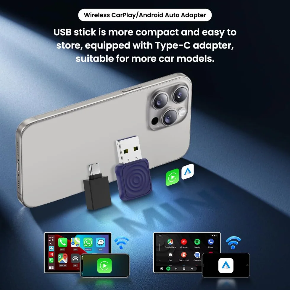 CarlinKit Bezprzewodowy adapter CarPlay i Android Auto MINI-Ultra, bezprzewodowy adapter 2 w 1, konwertuje przewodowy CarPlay/Android Auto na bezprzewodowy, mini Stick Design, aktualizacja OTA