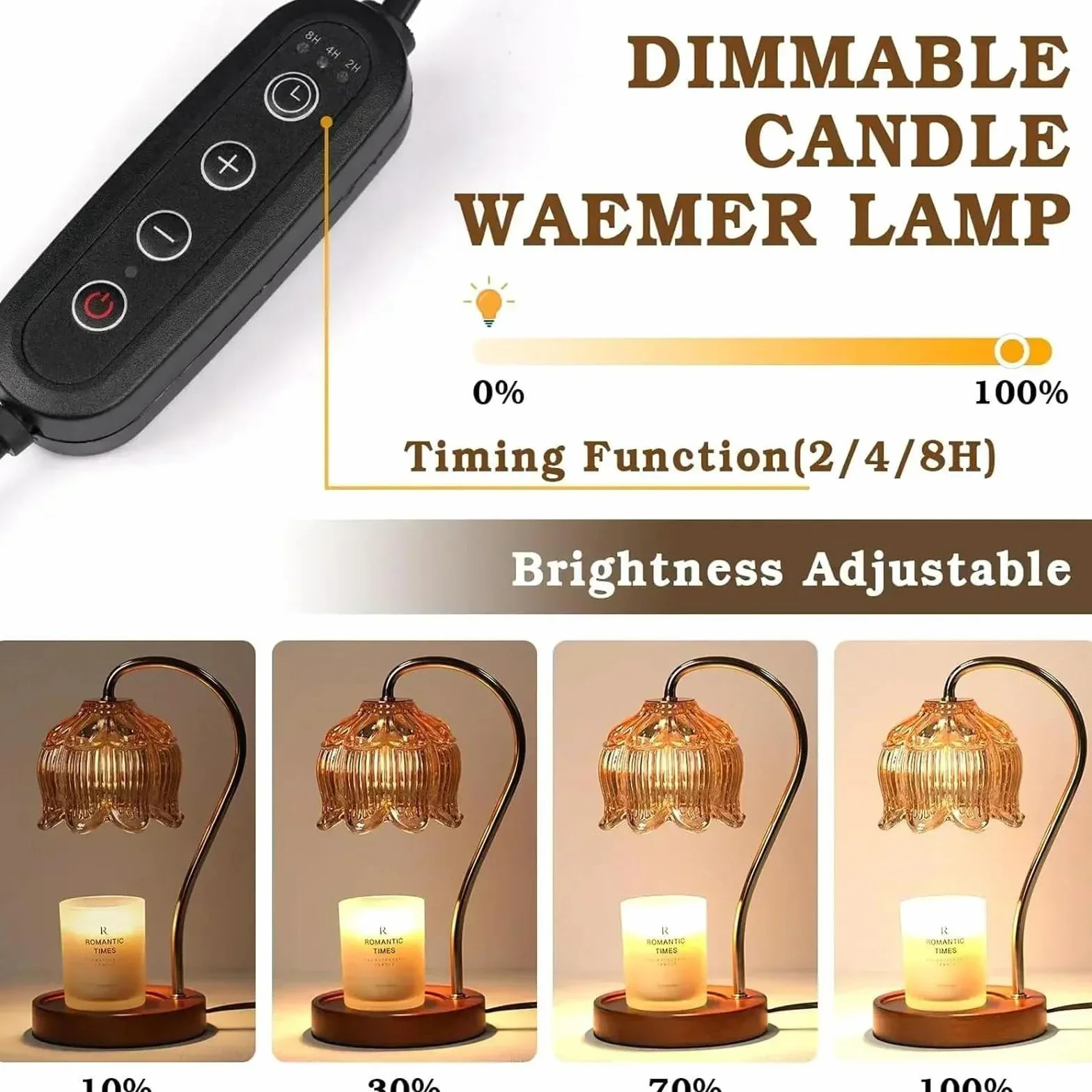Lampa podgrzewająca do świec, Elektryczny podgrzewacz do świec z timerem i możliwością przyciemniania, kompatybilny ze świecami w słoikach, Zapachowy topielnik do wosku, Bezpłomieniowy podgrzewacz