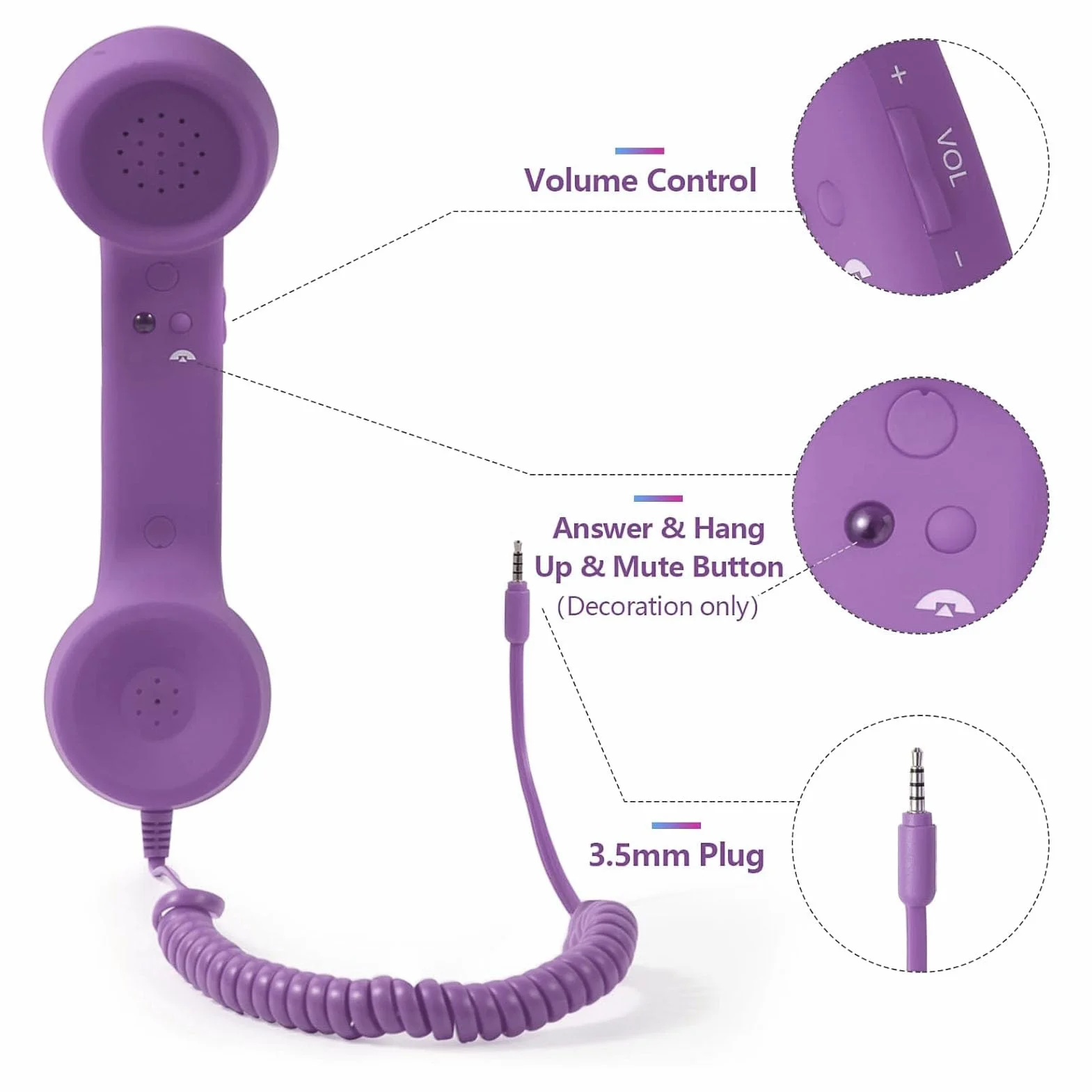 Słuchawka do Telefonu Komórkowego, 3,5 Mm Przewodowa Słuchawka Telefoniczna w Stylu Retro z Adapterem USB C, Odporna na Promieniowanie Zabytkowa Słuchawka Telefoniczna do