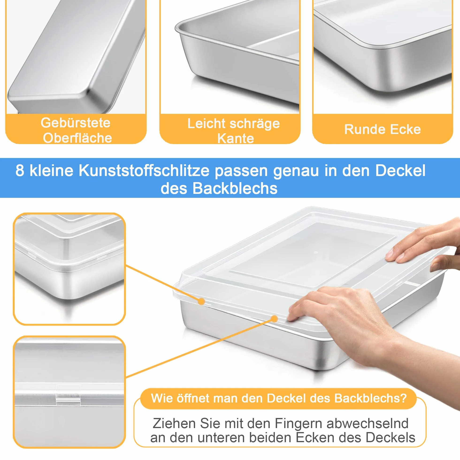 Joyfair Stainless Steel Baking Pan z pokrywą 26.5x20x5cm Prostokątny
