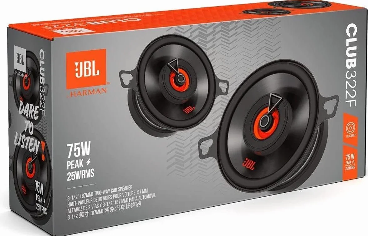 JBL Club 322F 2-drożny zestaw głośników samochodowych, 75 W, Pro Sound Car Audio Box, 3,5 cala