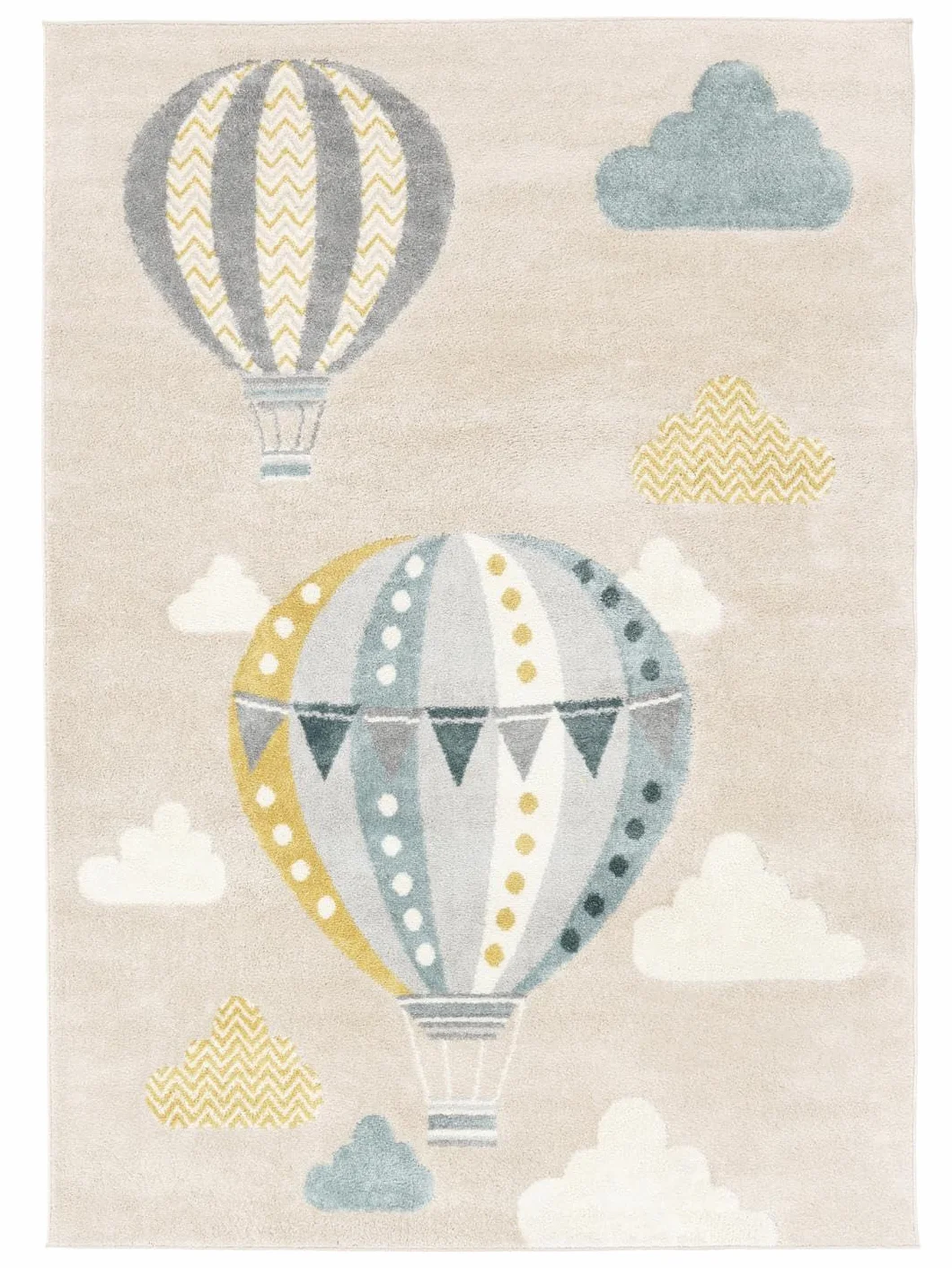 RugVista Balloon Ride, Dywan dziecięcy, Nowoczesne Dzieci, 140 x 200 cm, Prostokąt, Wysoki, Pokój Czyścić wyłącznie chemicznie, Bez niebezpiecznych chemikaliów, Beżowy/Niebieski