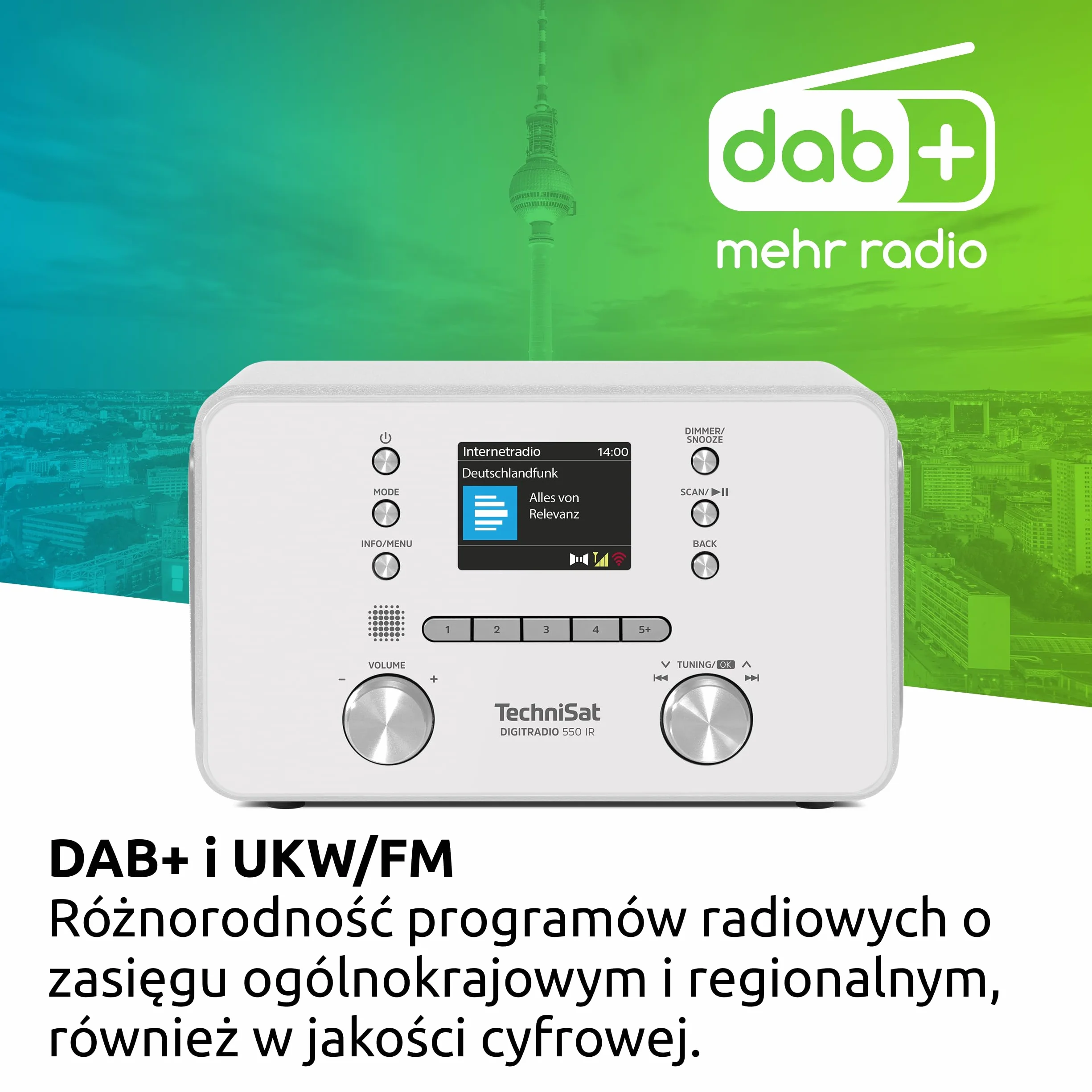 TechniSat DIGITRADIO 550 IR - Stereo radio internetowe (DAB+, UKW, WLAN, Bluetooth, sterowanie aplikacją, budzik) biały