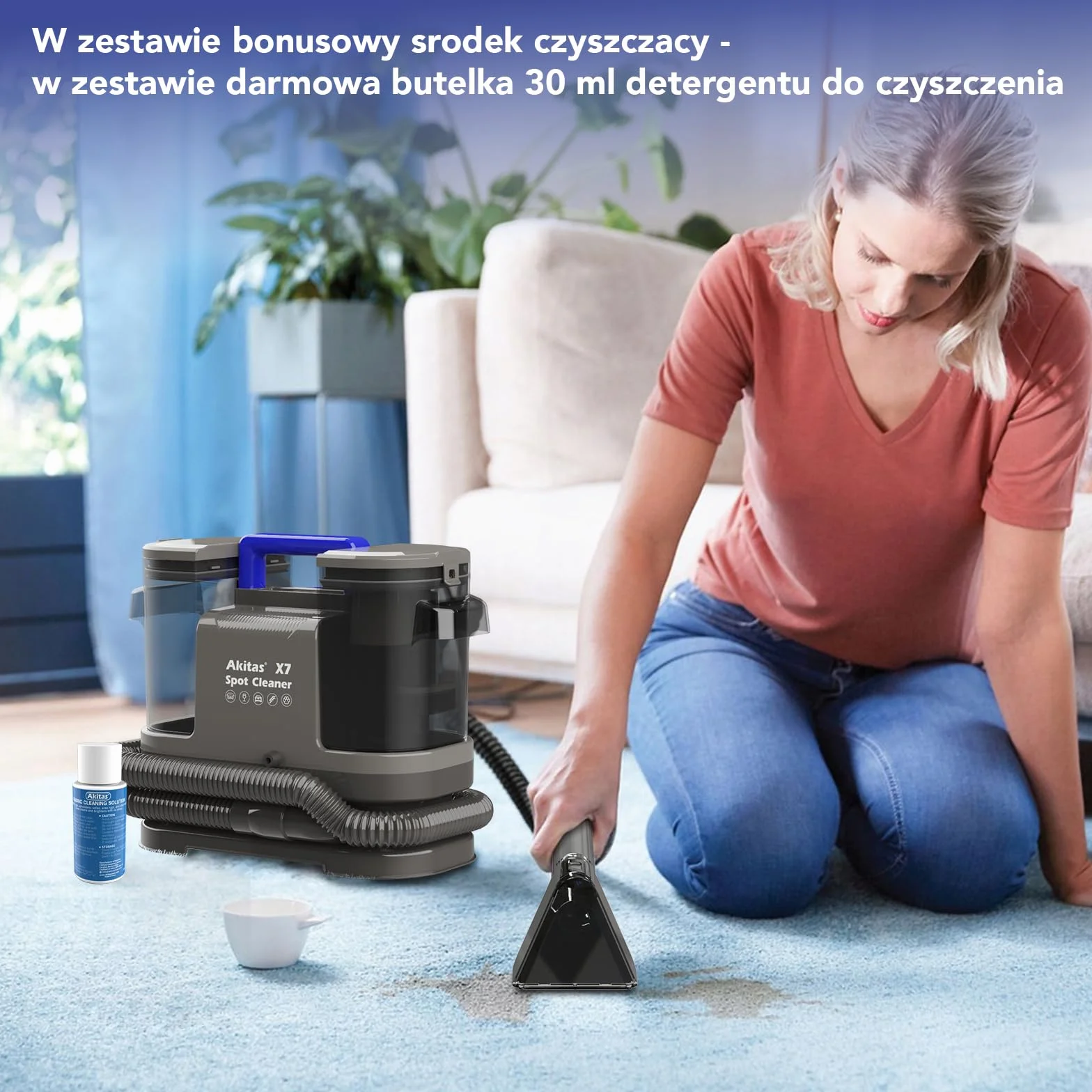 Akitas X7 600W Odkurzacz do Tapicerki 14kPa Samoczyszczący Podwójny Zbiornik