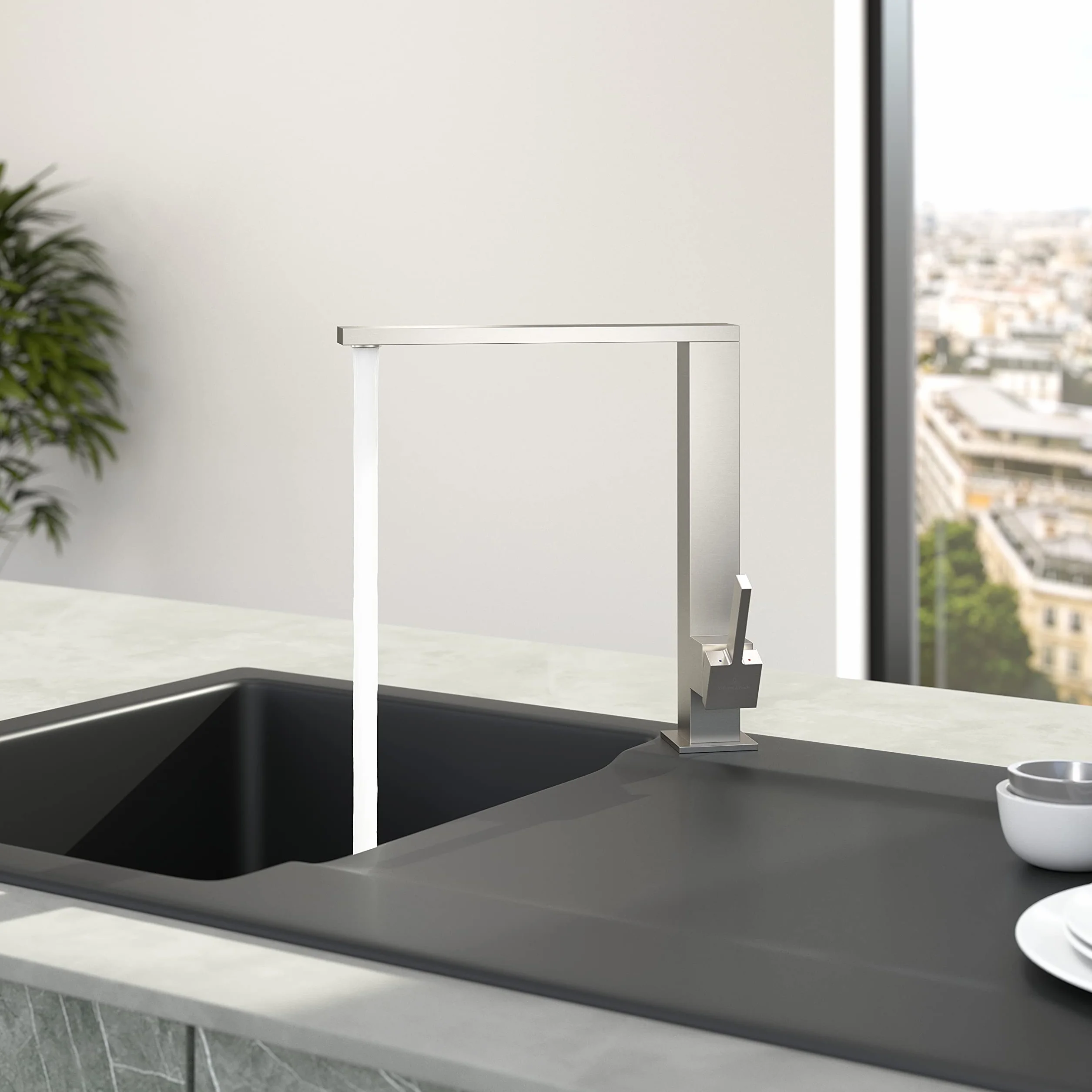 Villeroy & Boch Finera Square armatura kuchenna, wysokociśnieniowa, kran kuchenny z ceramicznym wkładem i zakresem obrotu 360°, bateria zlewozmywakowa, oszczędność wody, wysokość wylewki 251 mm,