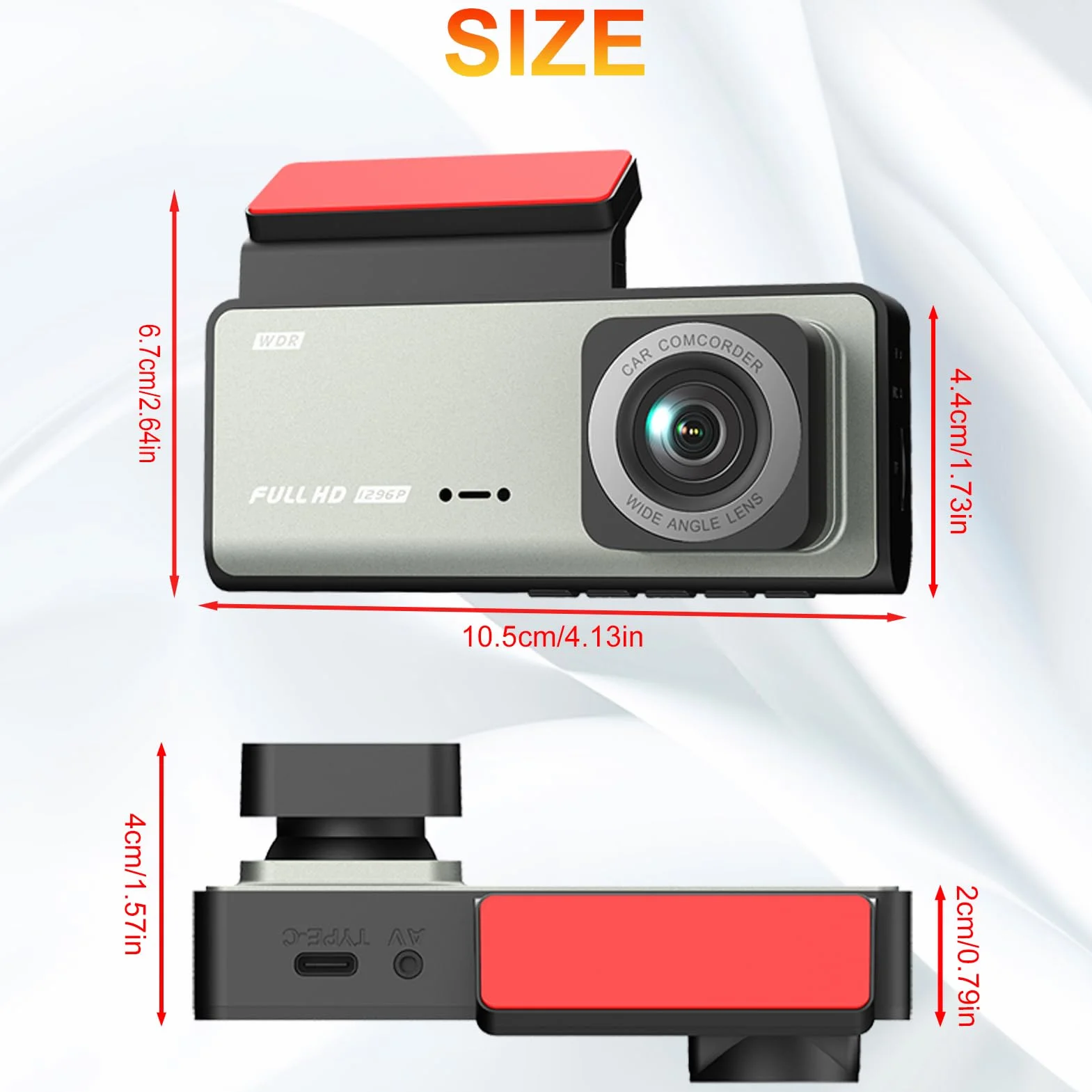 Wewnętrzna przednia i tylna kamera na desce rozdzielczej, 1080P + 480P 480P WDR potrójna kamera samochodowa, wbudowany Wi-Fi, ekran IPS 2.0 Zoll, noktowizor, szeroki kąt 170°