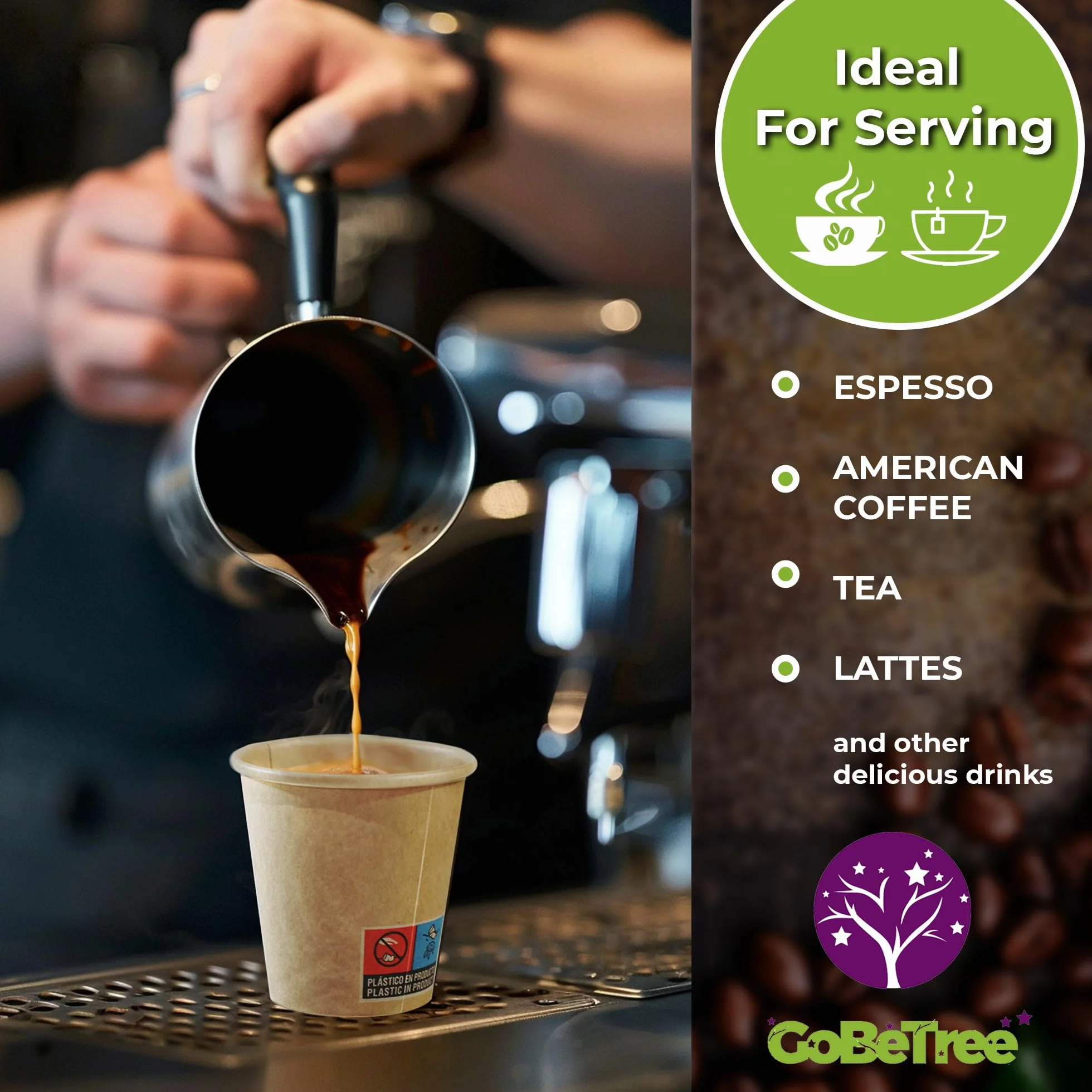 GoBeTree 100 wielokrotnego użytku kubki papierowe o pojemności 120 ml / 4 unce do espresso i kawy Lungo. Nadają się do gorących i zimnych napojów. Kubki jednorazowego użytku z kartonu